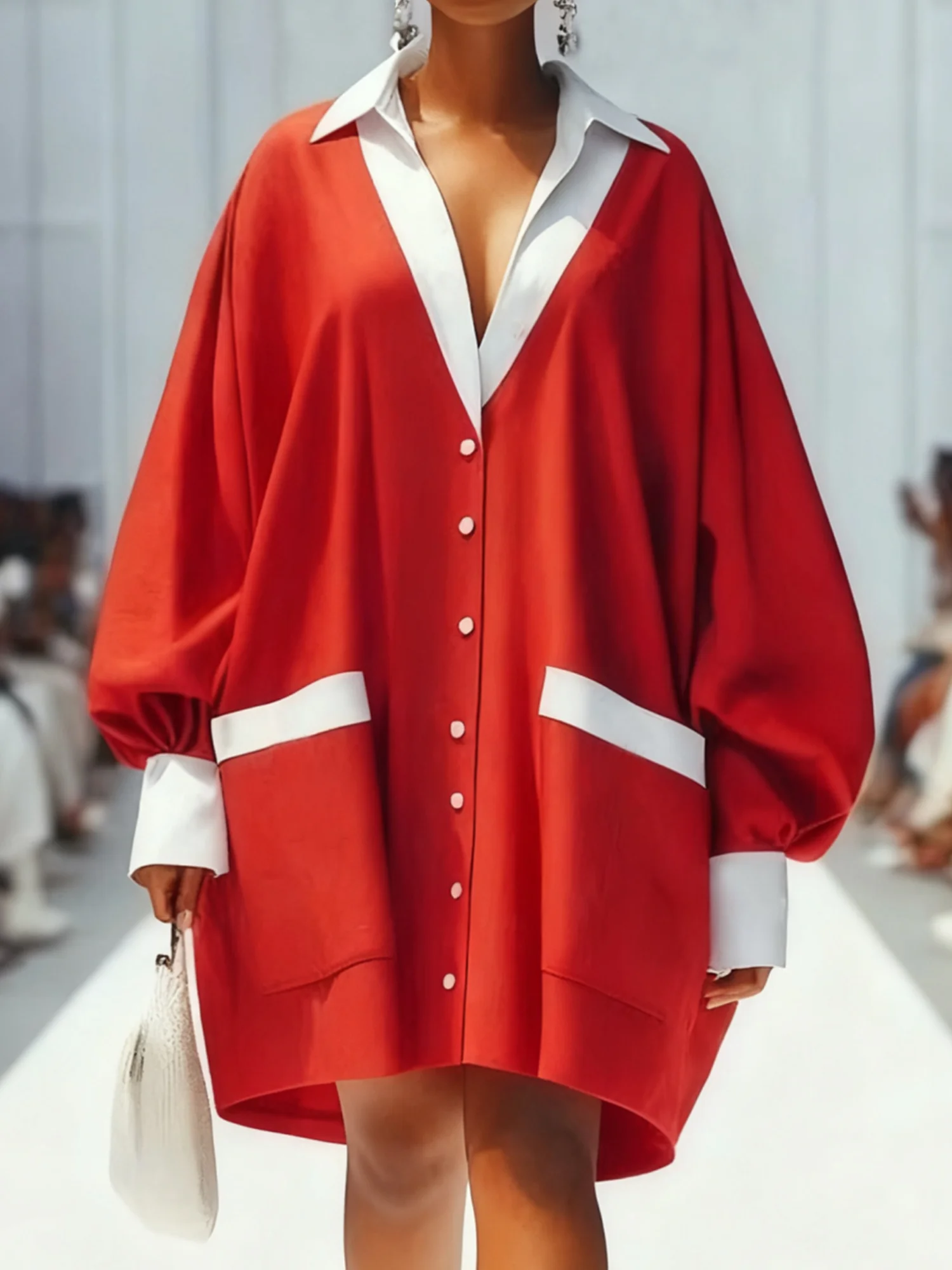 Urban Color Block  Shirt Collar Knee Length Dress