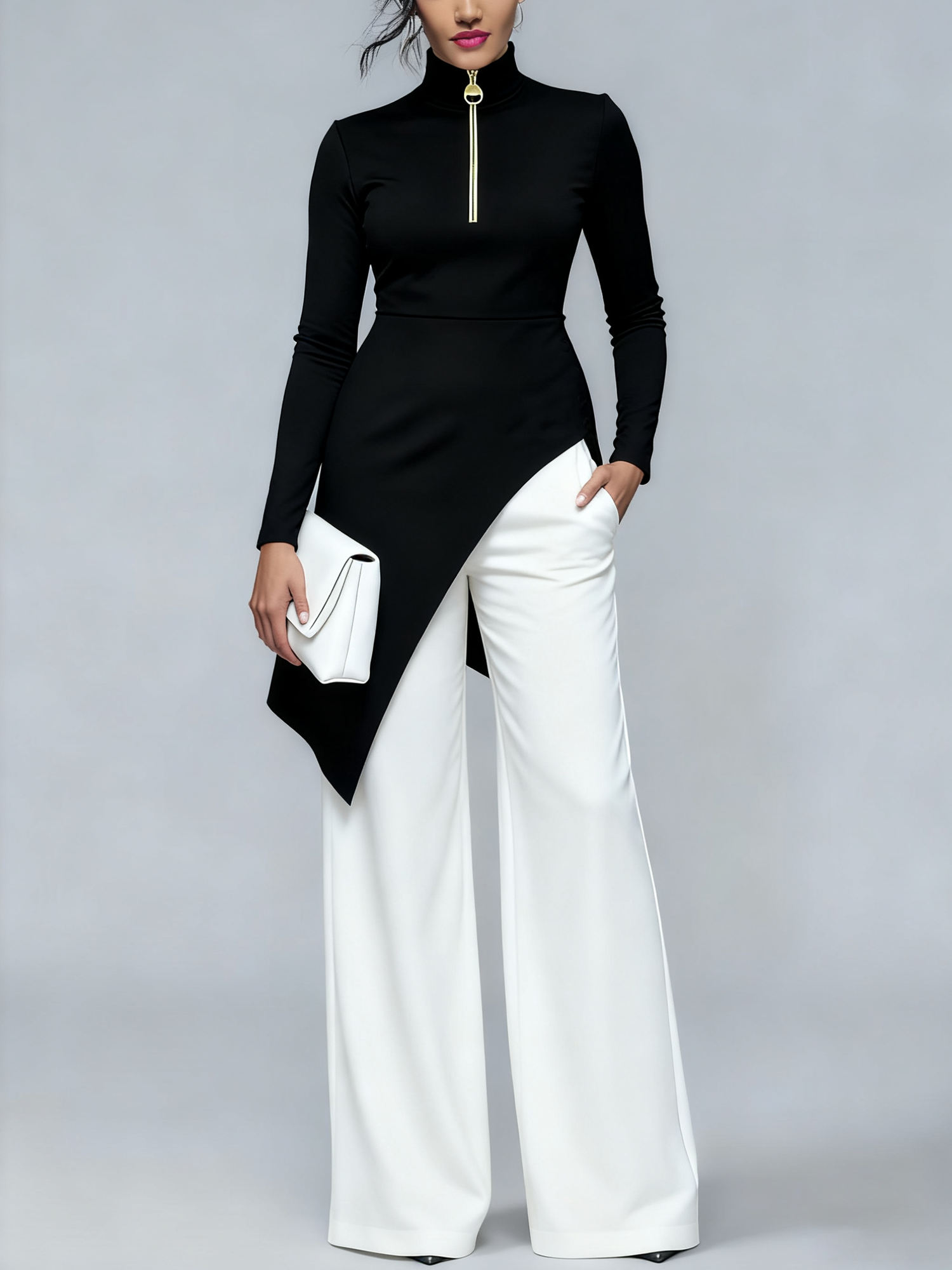 Urban Plain Irregular Craftsmanship Stand Collar Blouse