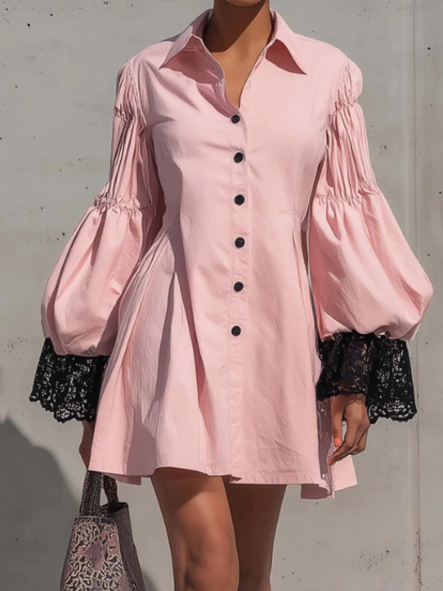 Urban Color Block Shirt Collar Mini Dress