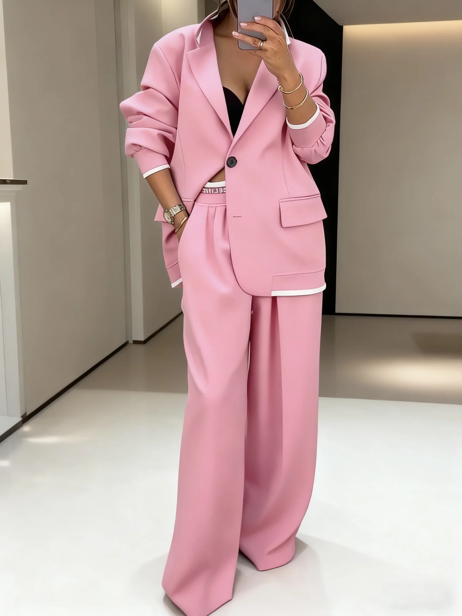 Urban Color Block Lapel Collar Blazer