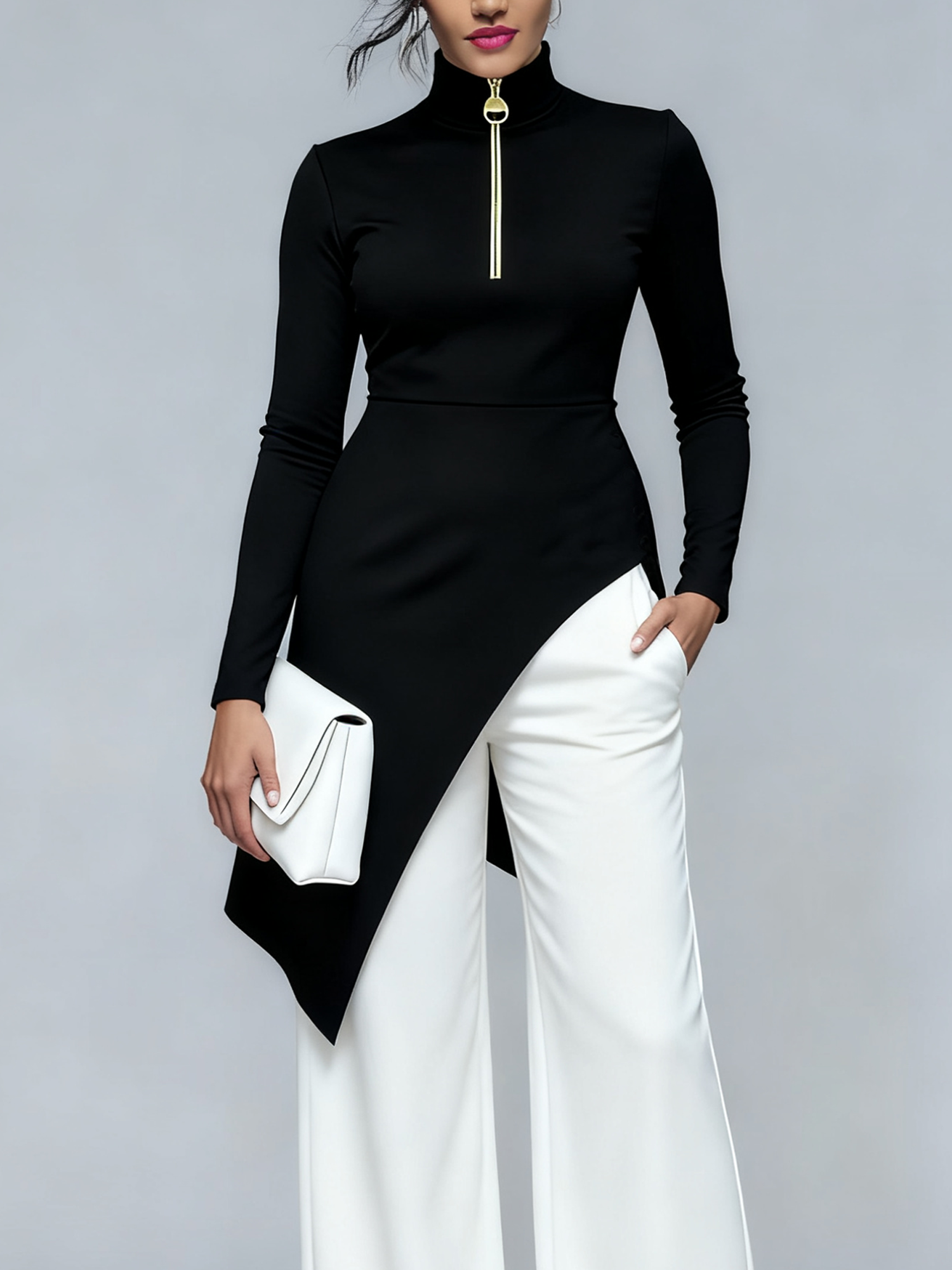 Urban Plain Irregular Craftsmanship Stand Collar Blouse