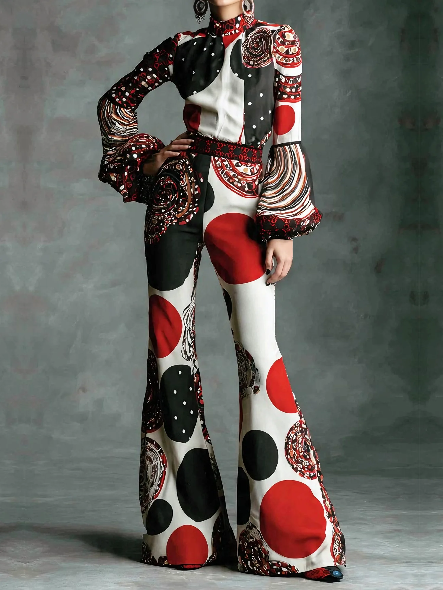 Urban Geometric Printing Flare Pants