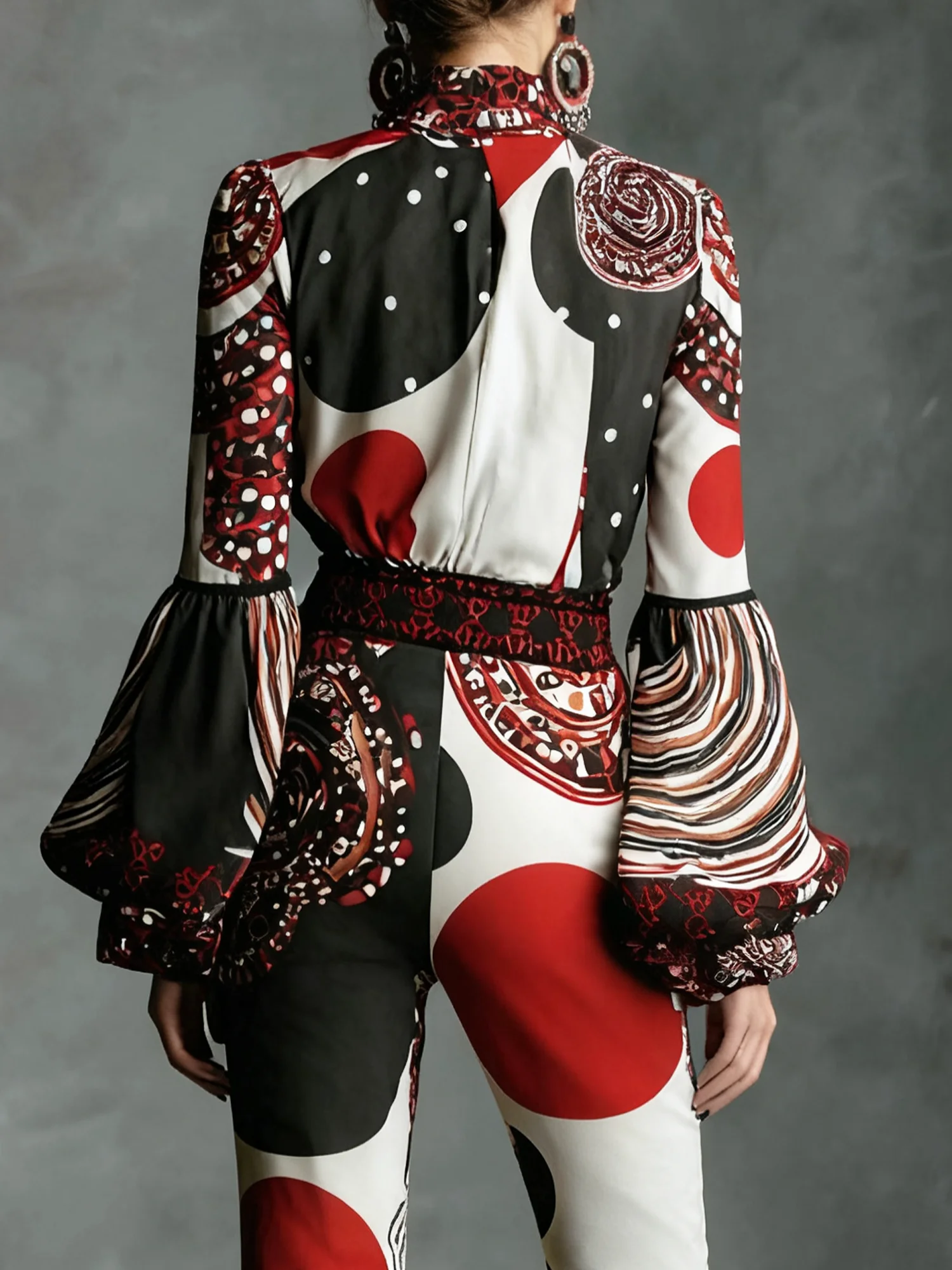 Urban Geometric Stand Collar Blouse