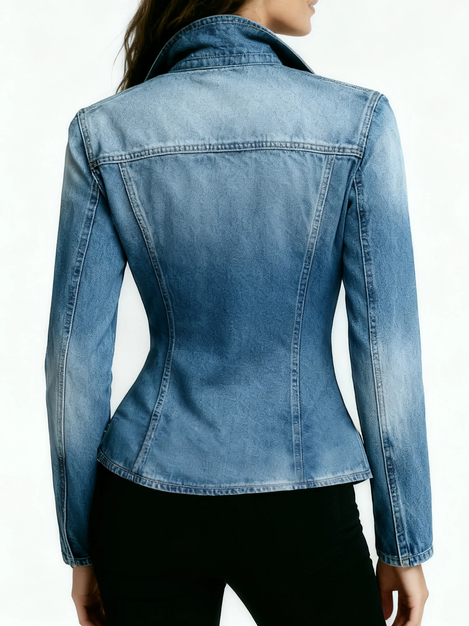 Denim Urban Plain Irregular Craftsmanship Shawl Collar Shirt