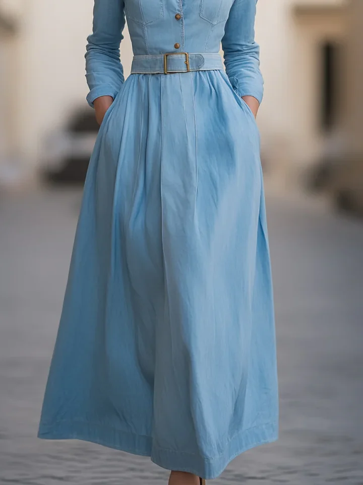 Urban Plain Distressing Shawl Collar Midi Dress