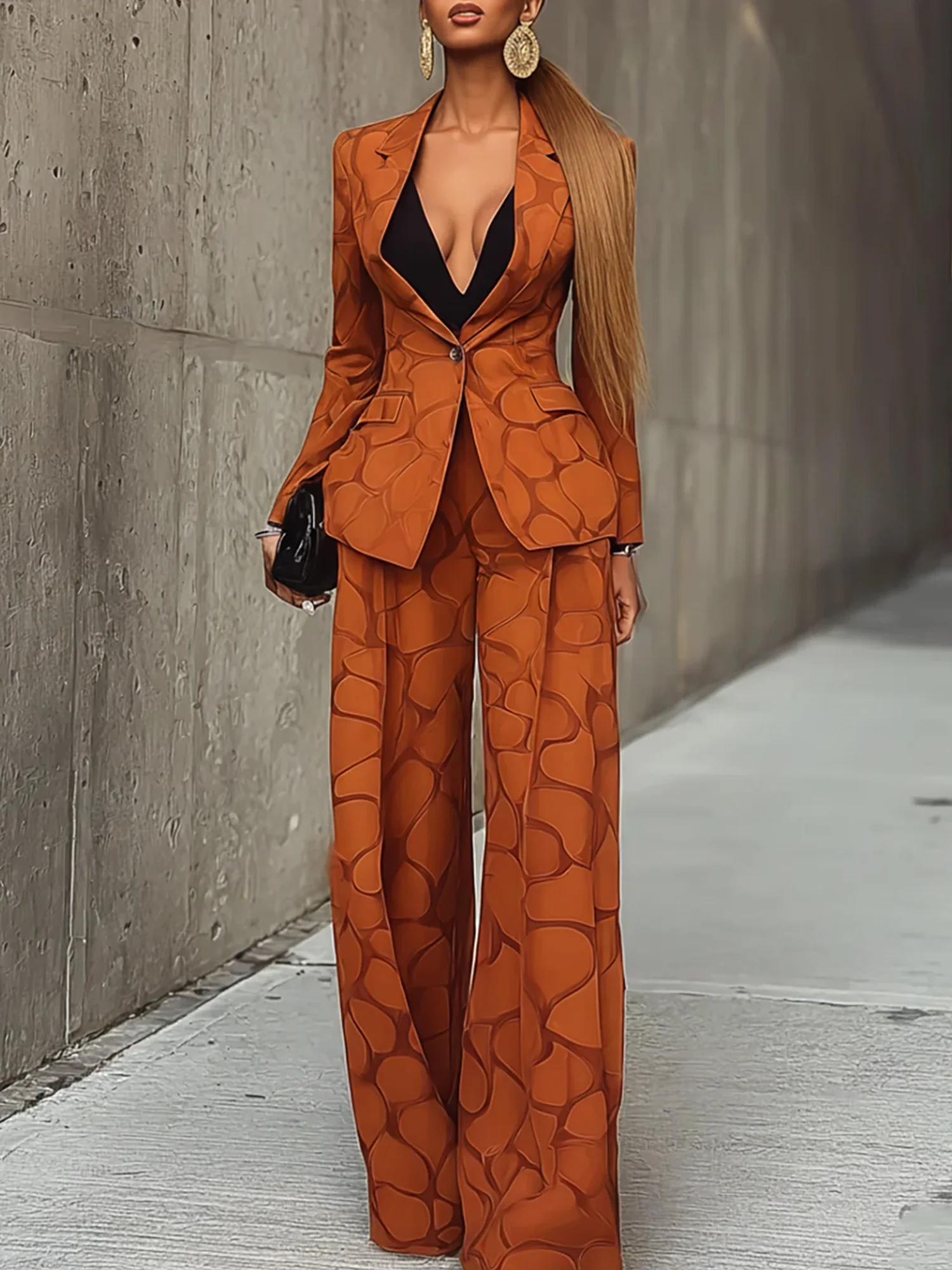 Urban  Printing Abstract Lapel Collar Blazer