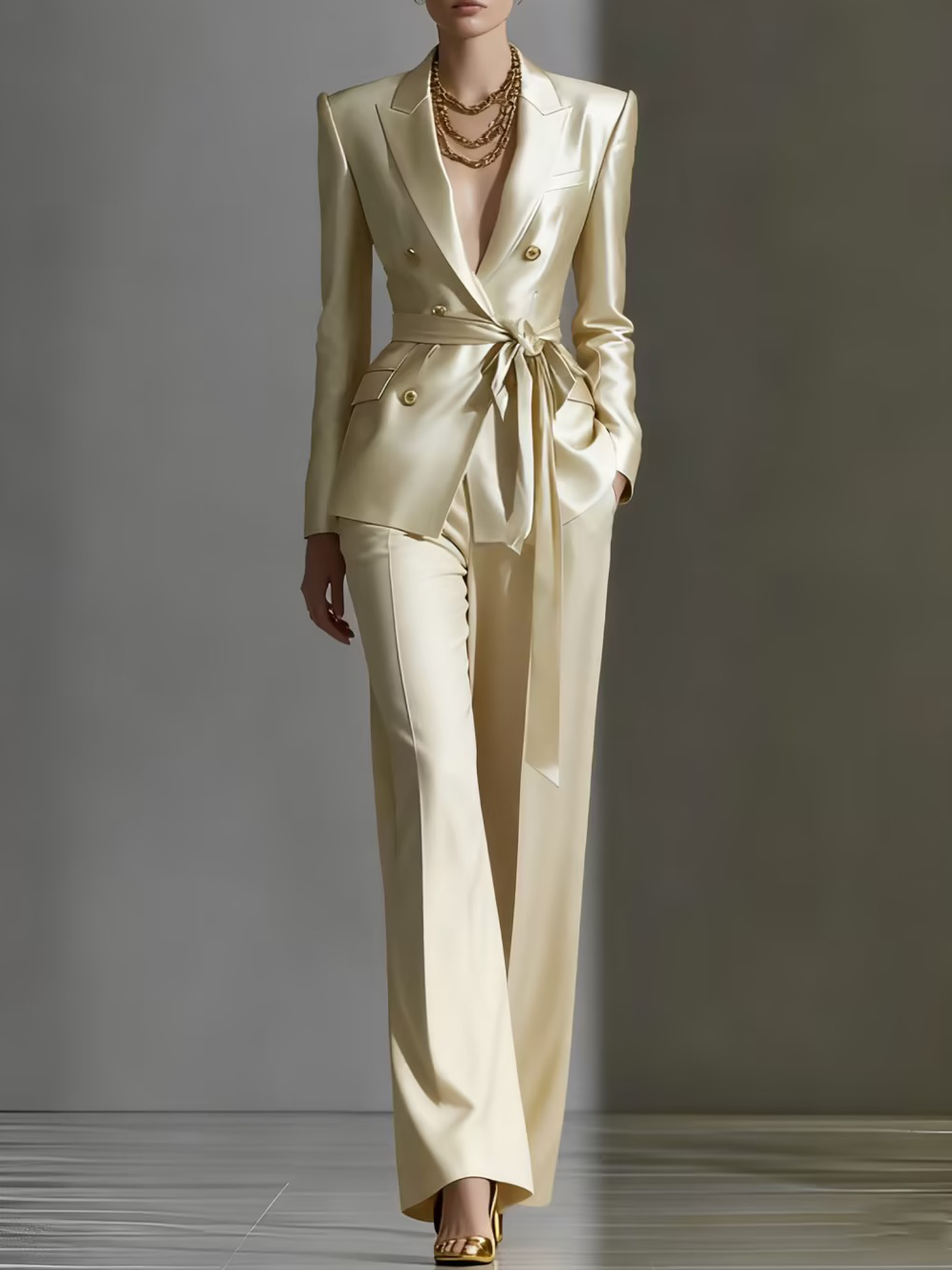 Urban Plain Blazer With Belt