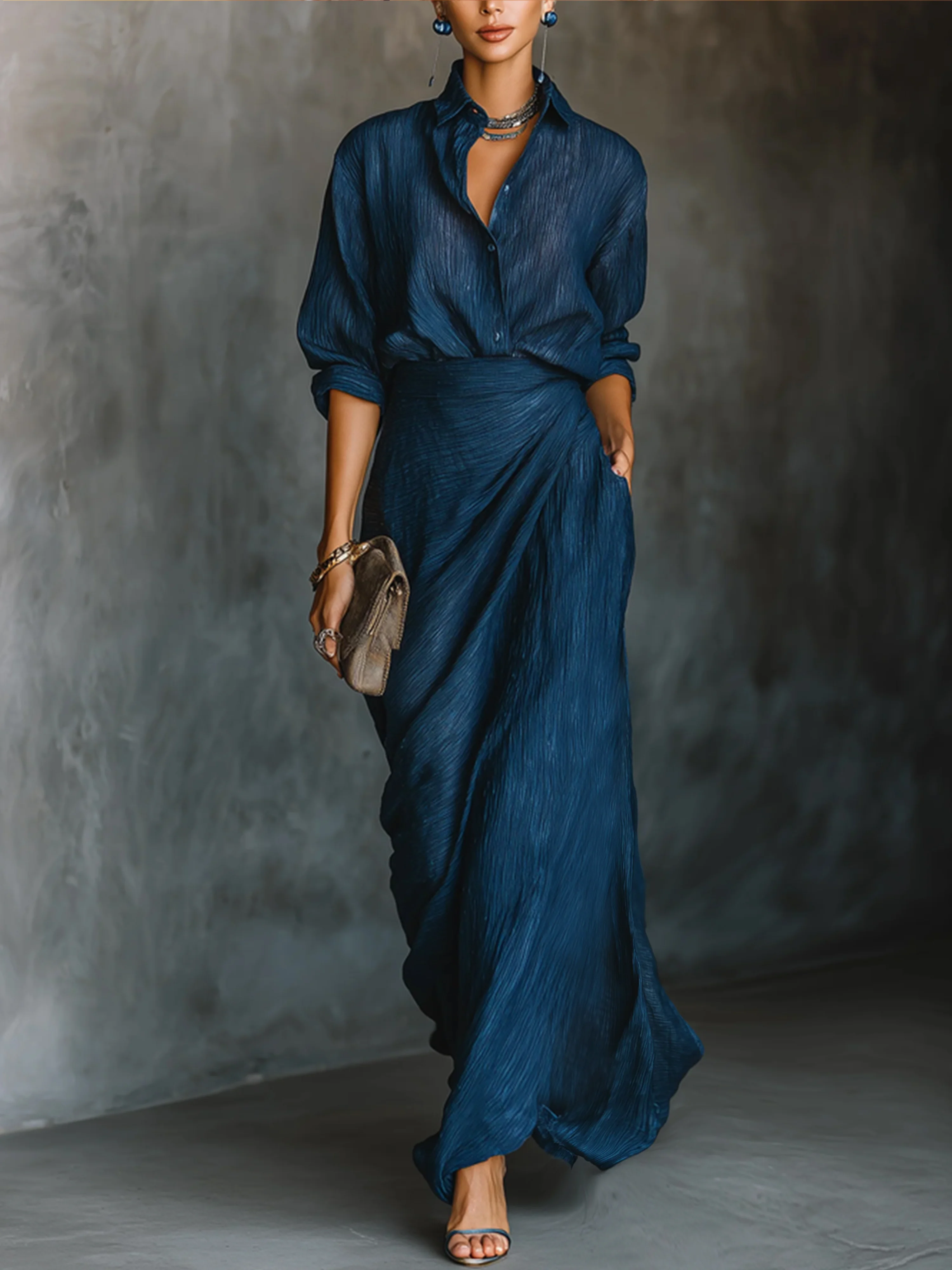 Casual Plain Buttoned Shirt Collar Shirt