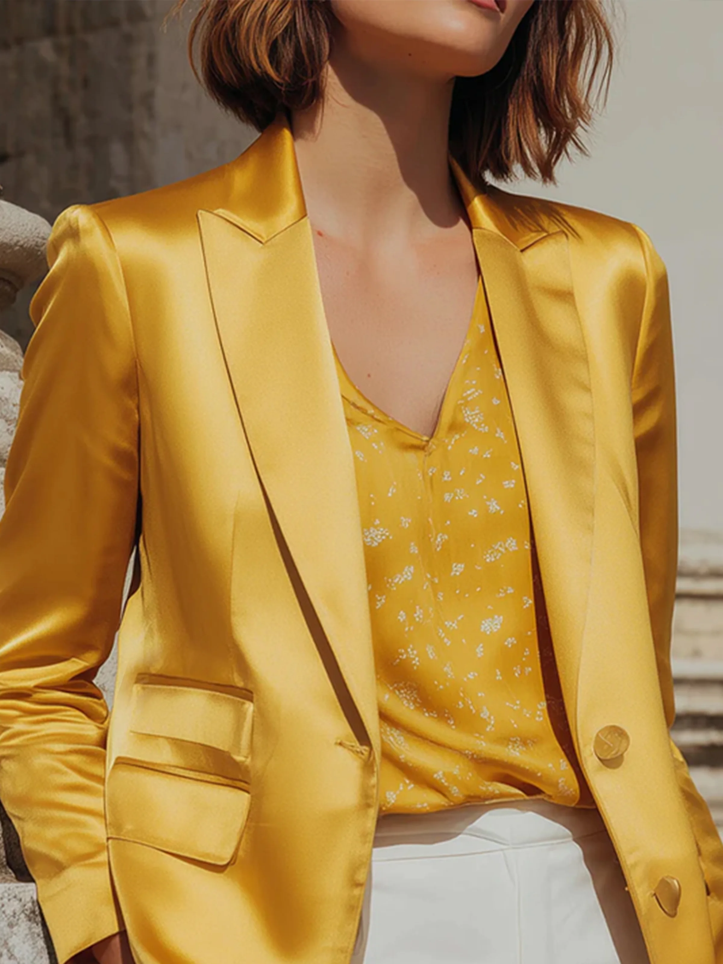 Urban Buttoned Plain Lapel Collar Blazer