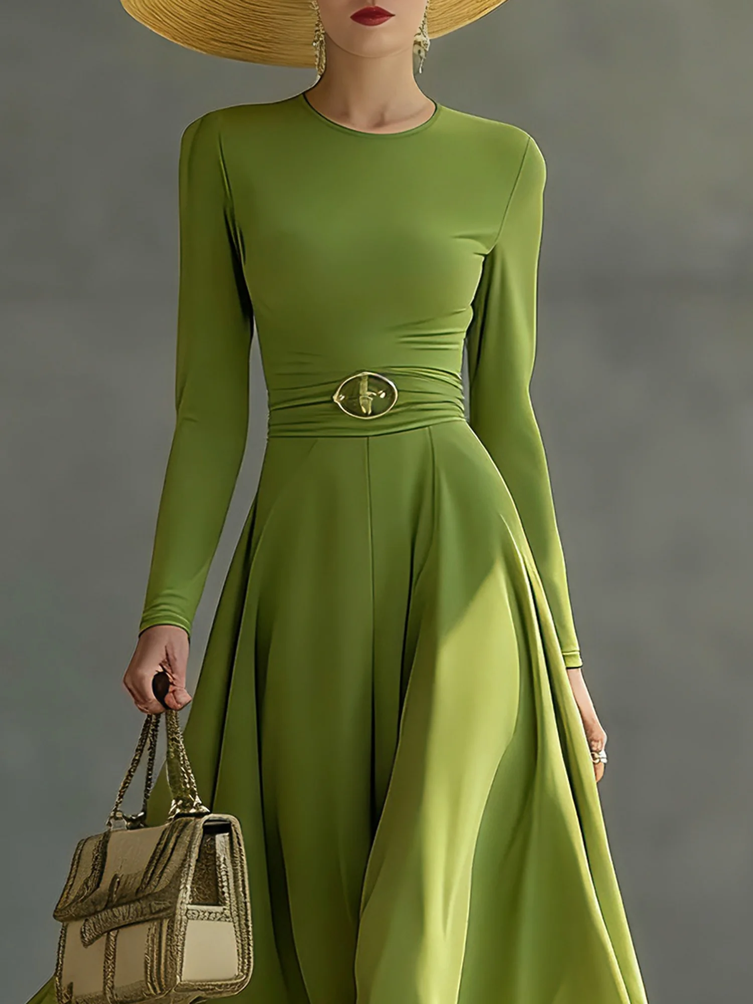 Elegant Plain Turtleneck Midi Dress