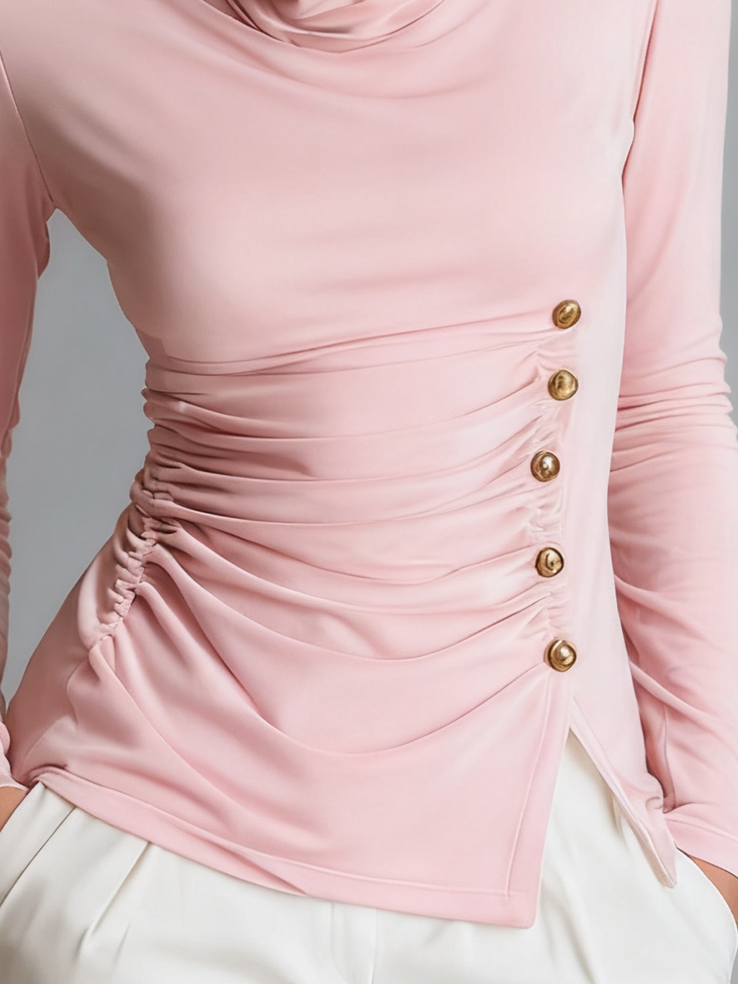 Casual Plain Irregular Craftsmanship Cowl Neck Blouse