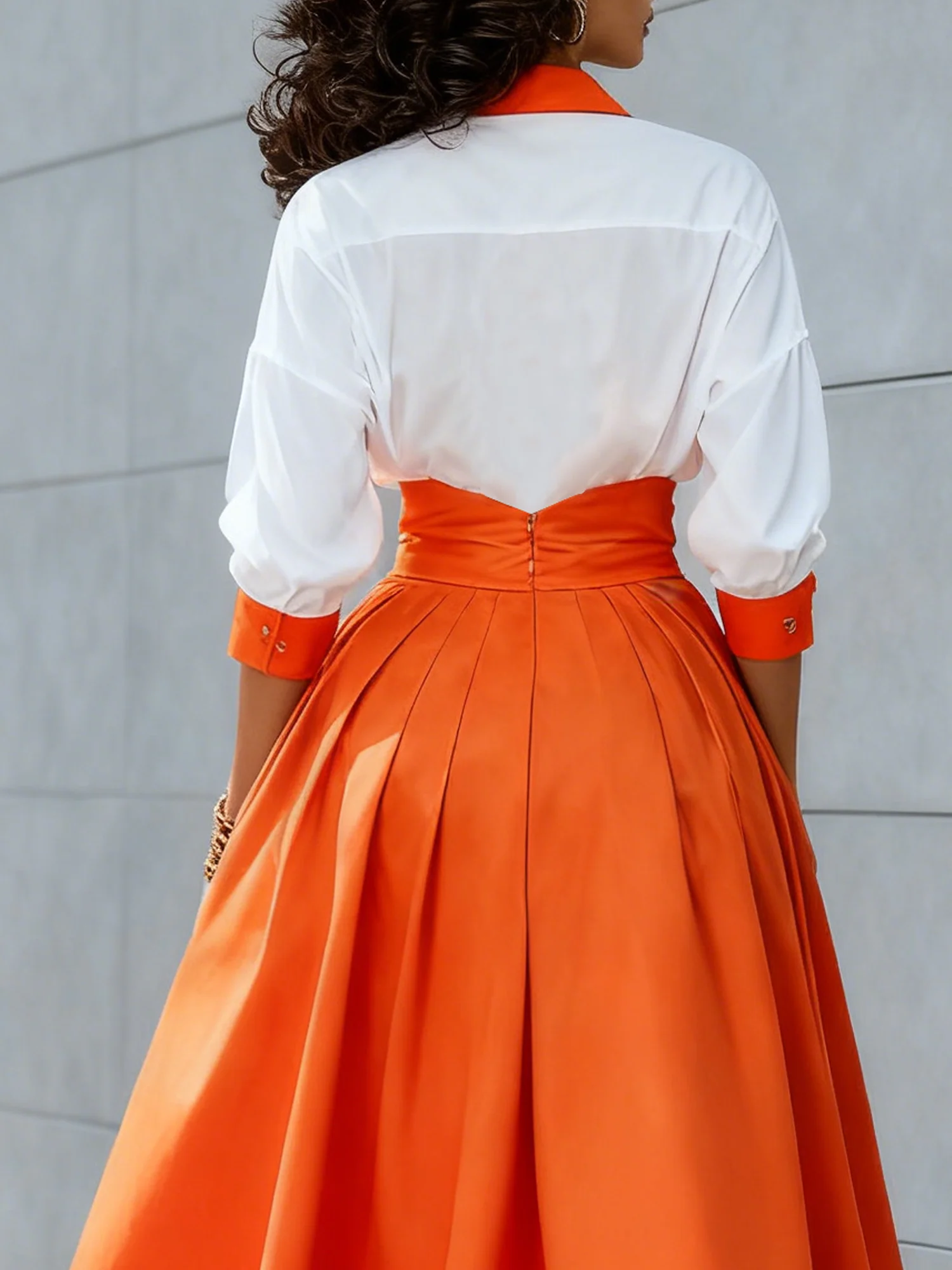 Elegant Color Block Shirt Collar Shirt