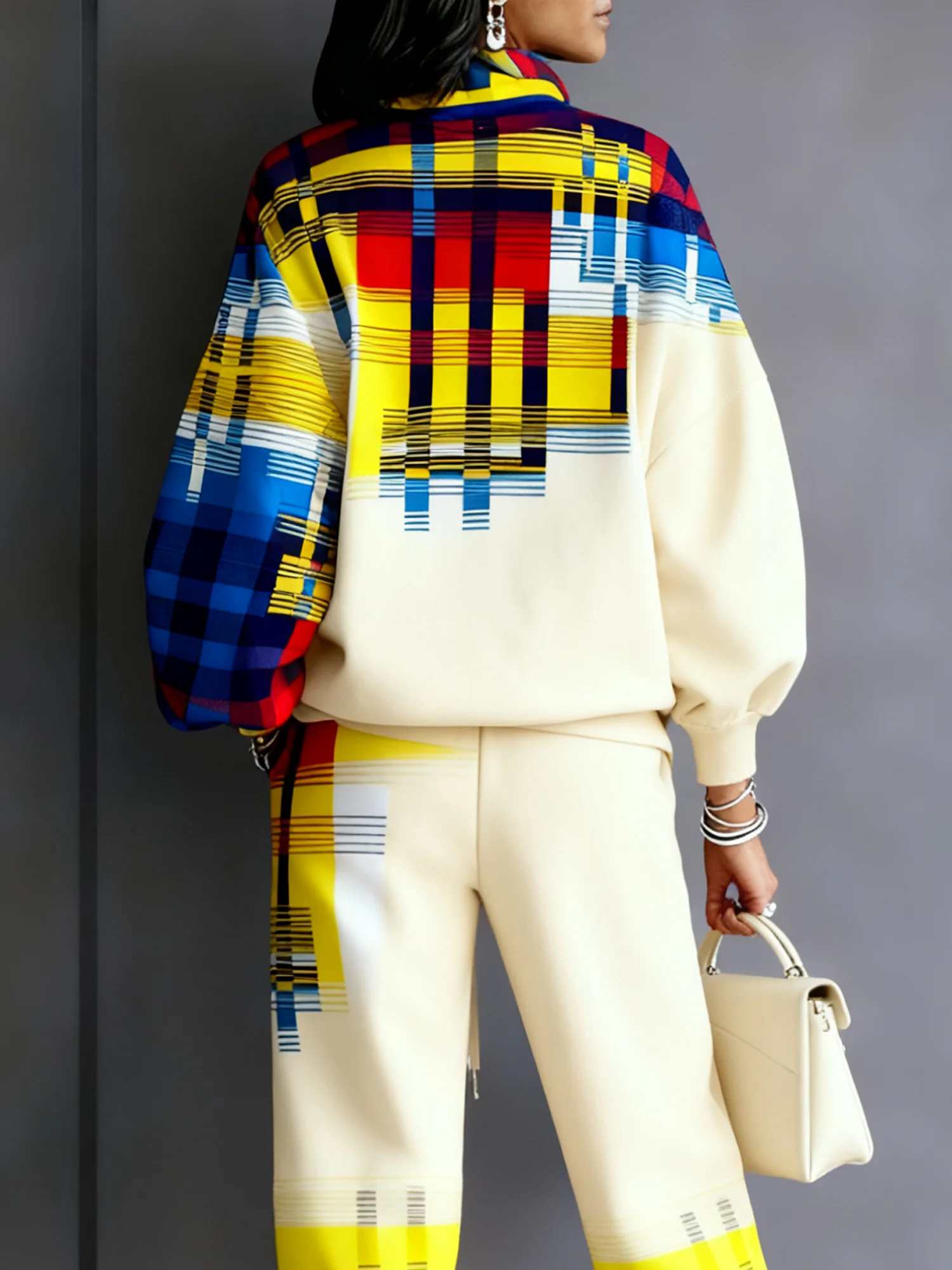 Casual Geometric Stand Collar Sweatshirt