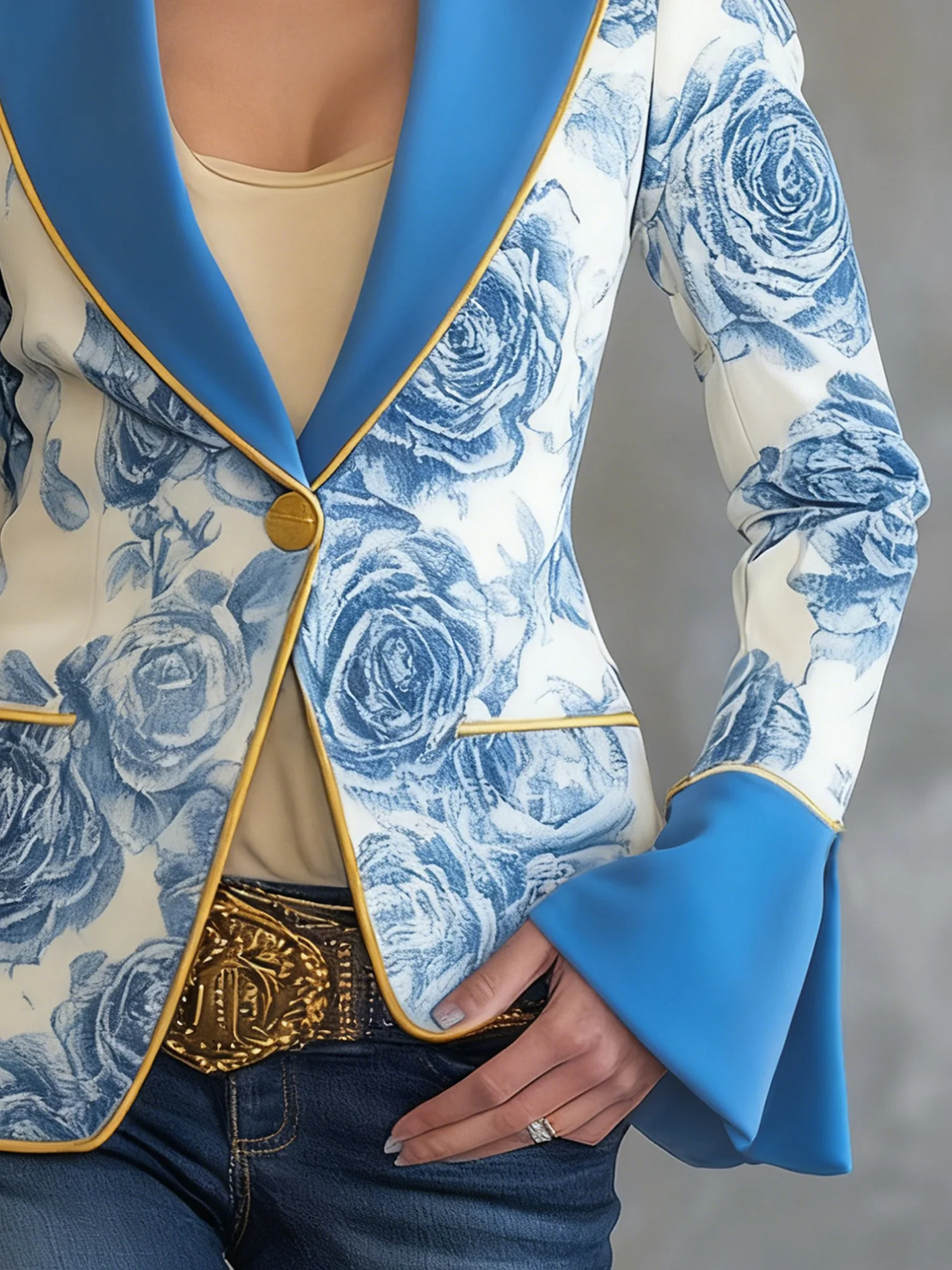 Urban Printing Floral Lapel Collar Blazer