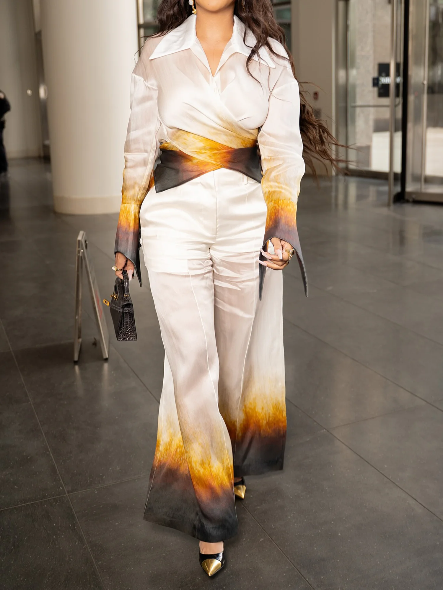 Urban Gradient Pattern Printing Shirt Collar Shirt