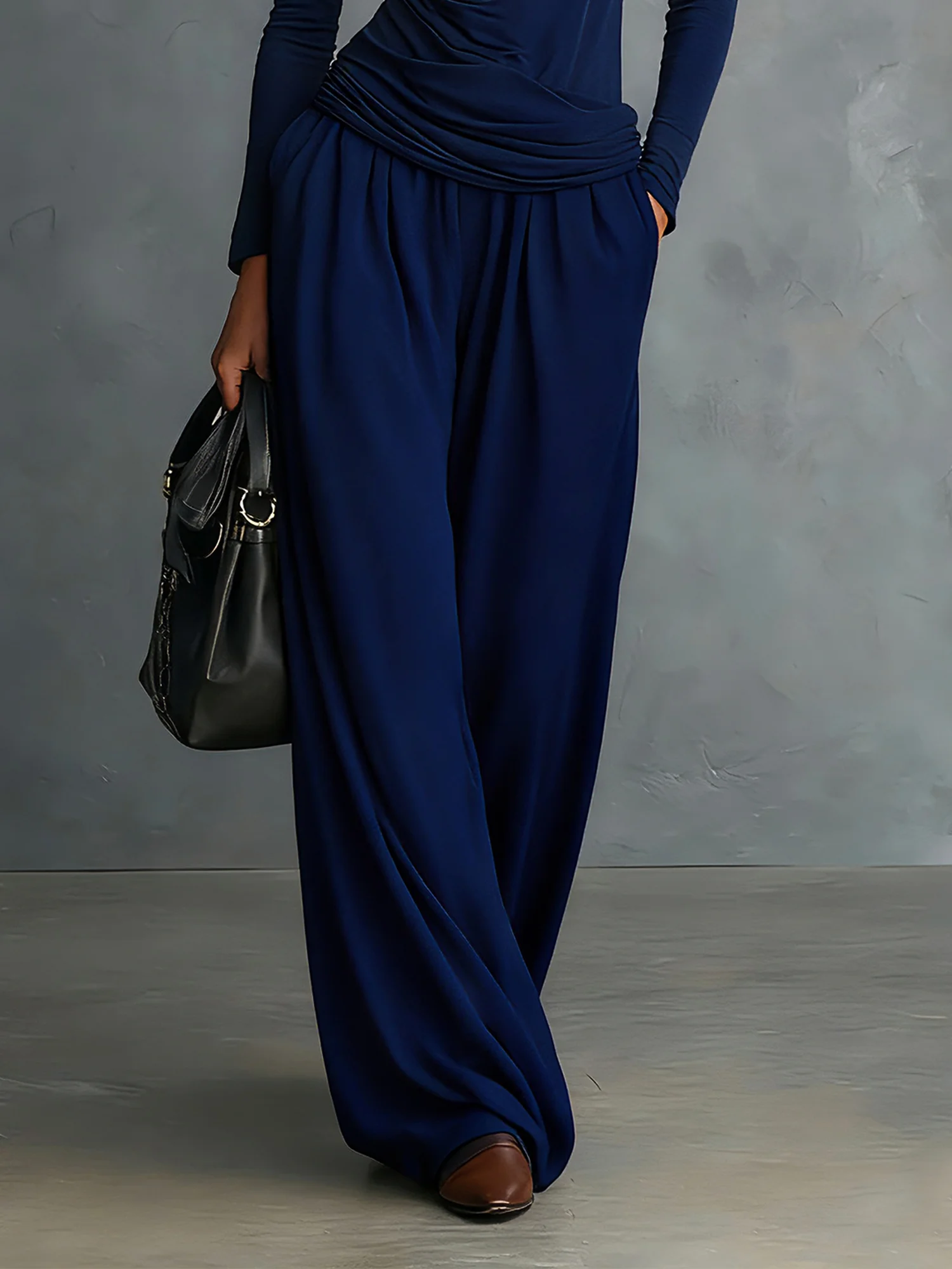 Casual Plain Wide Leg Pants