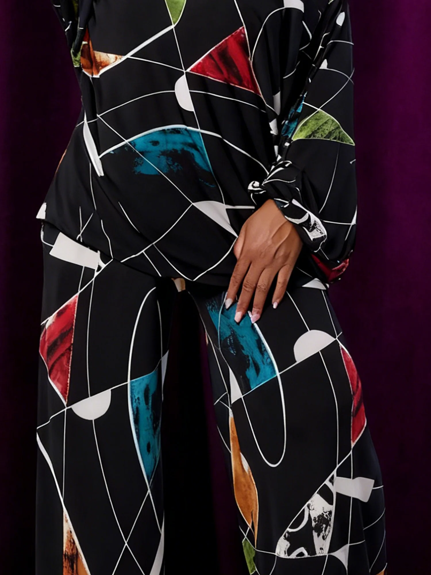 Urban Geometric Printing Cold Shoulder  Blouse