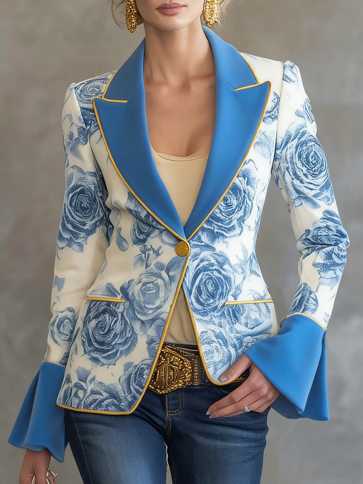 Urban Printing Floral Lapel Collar Blazer