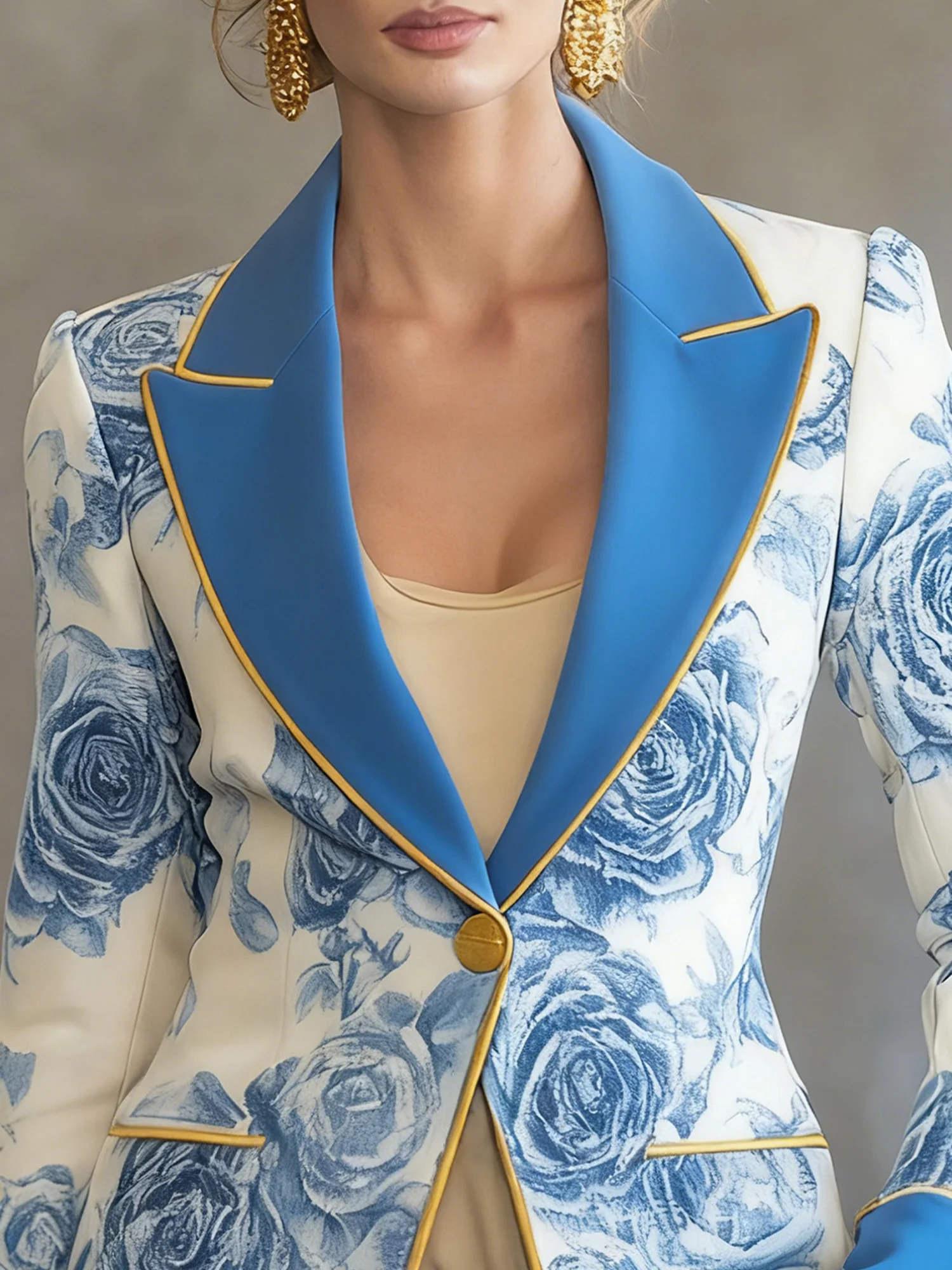 Urban Printing Floral Lapel Collar Blazer