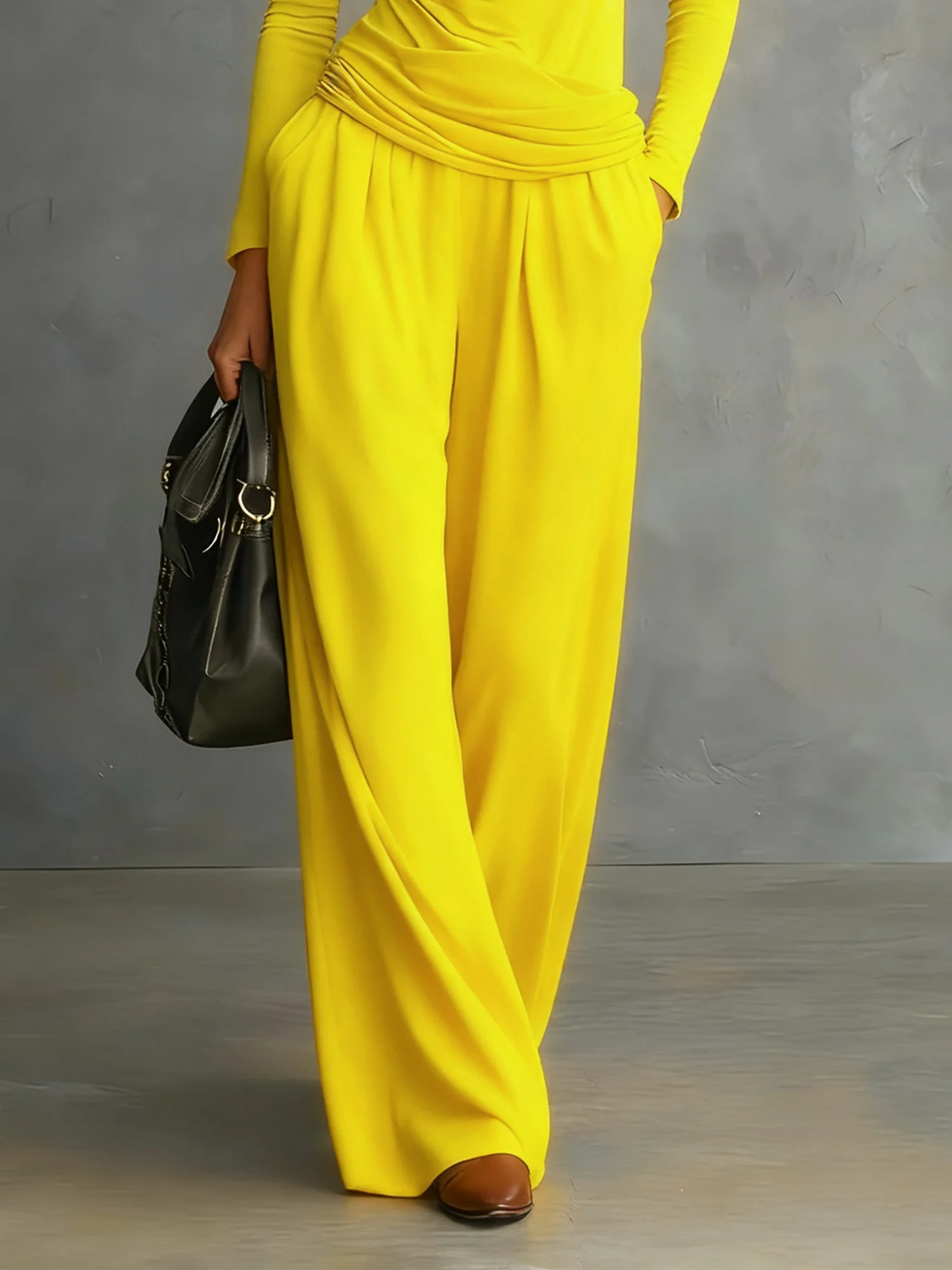 Casual Plain Wide Leg Pants