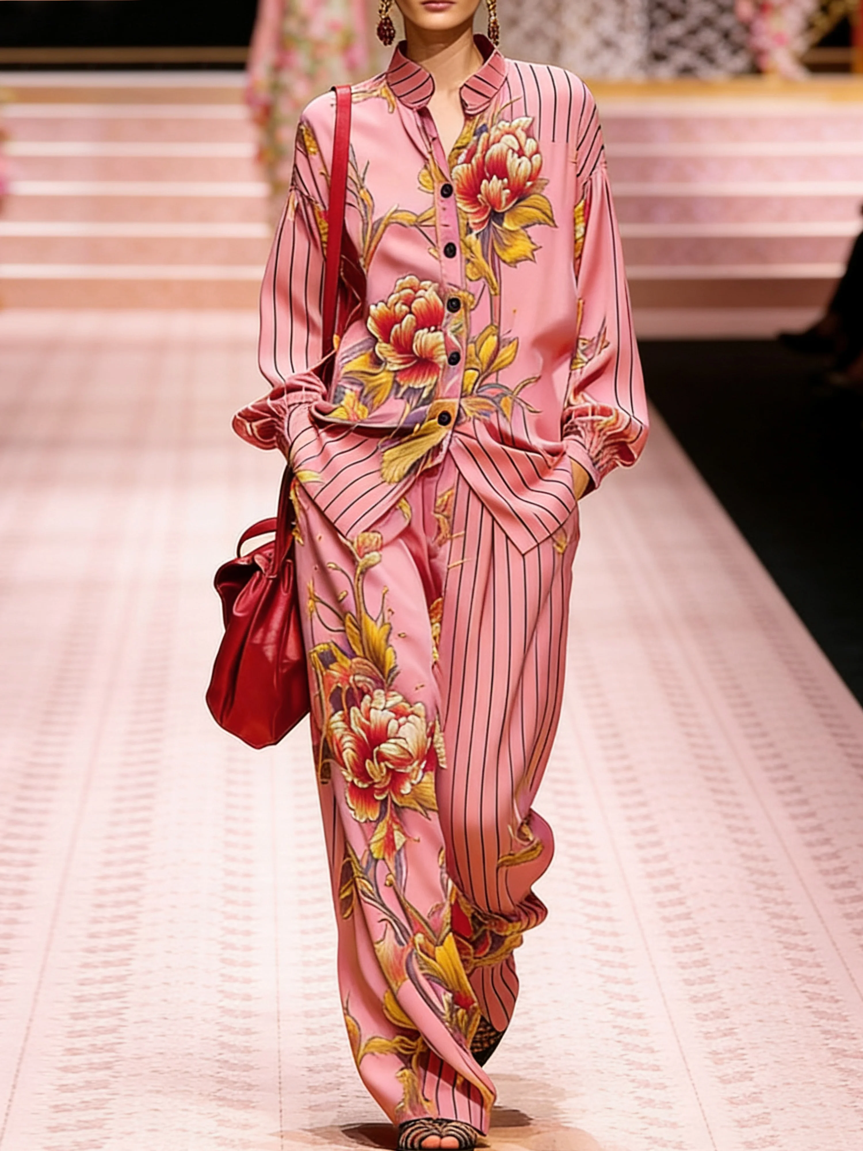 Casual Floral Printing Shirt Collar Shirt