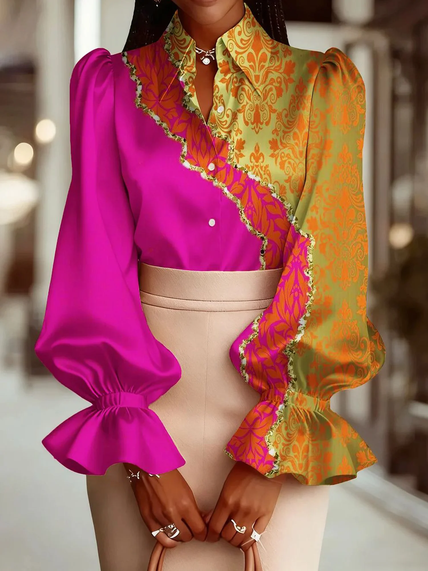 Urban Random Print Shirt Collar Shirt