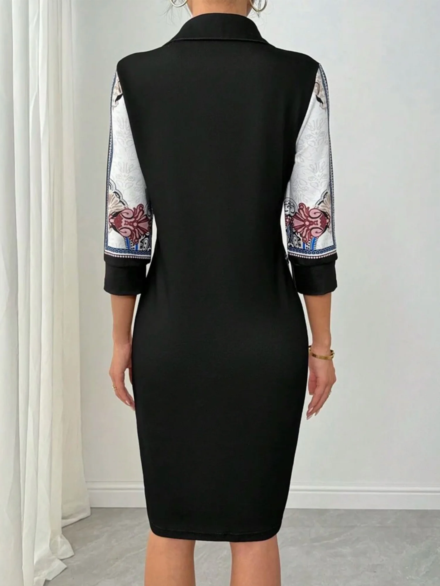 Casual Random Print Printing Shirt Collar Knee Length Dress