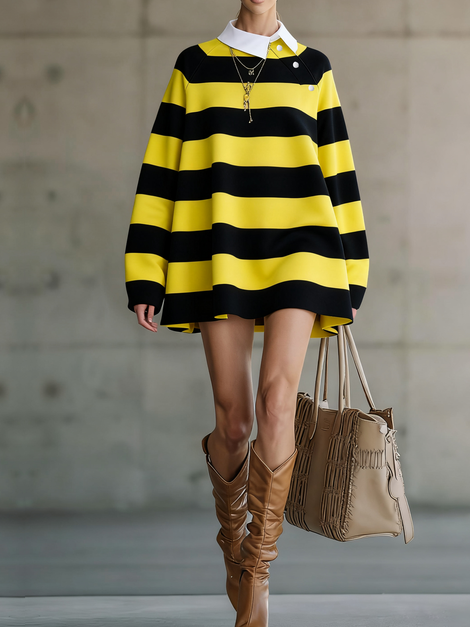 Casual Striped Shirt Collar Mini Dress