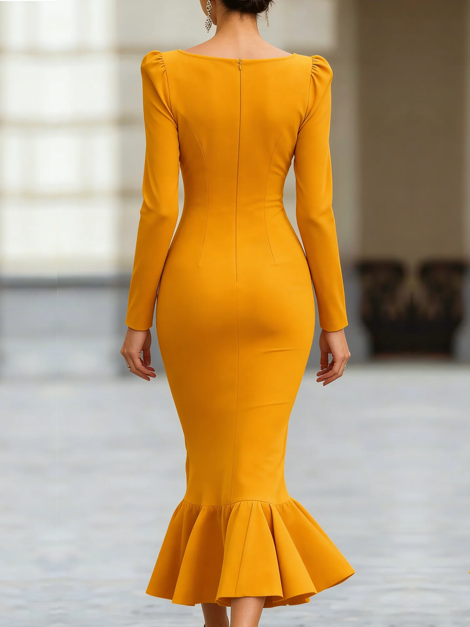 Elegant Plain Crew Neck Midi Dress