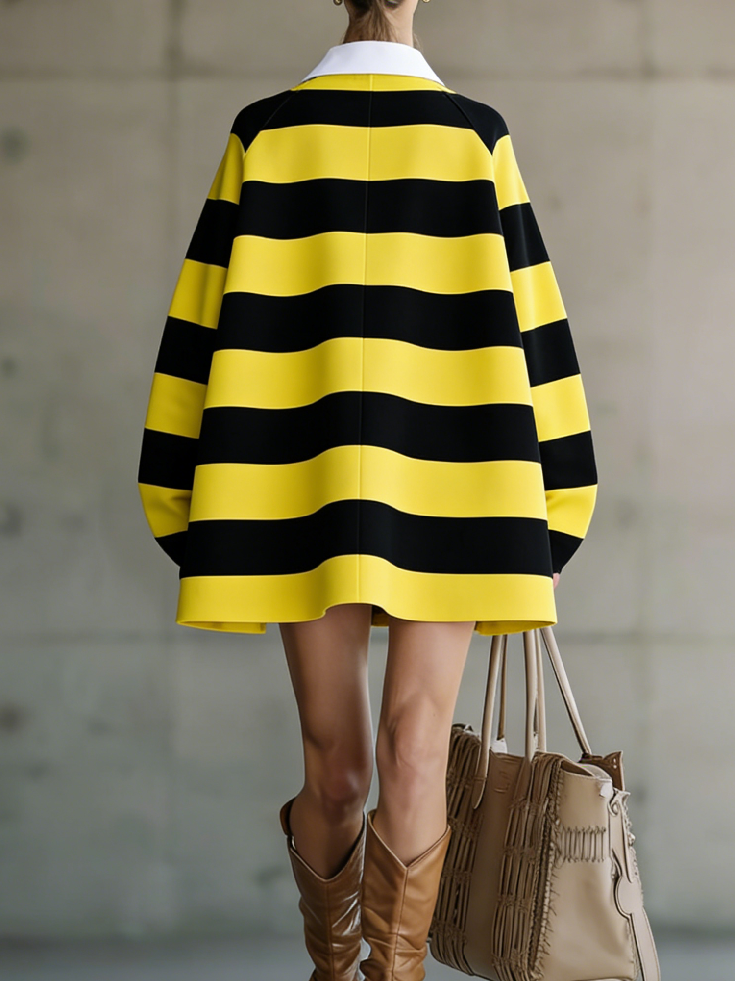 Casual Striped Shirt Collar Mini Dress