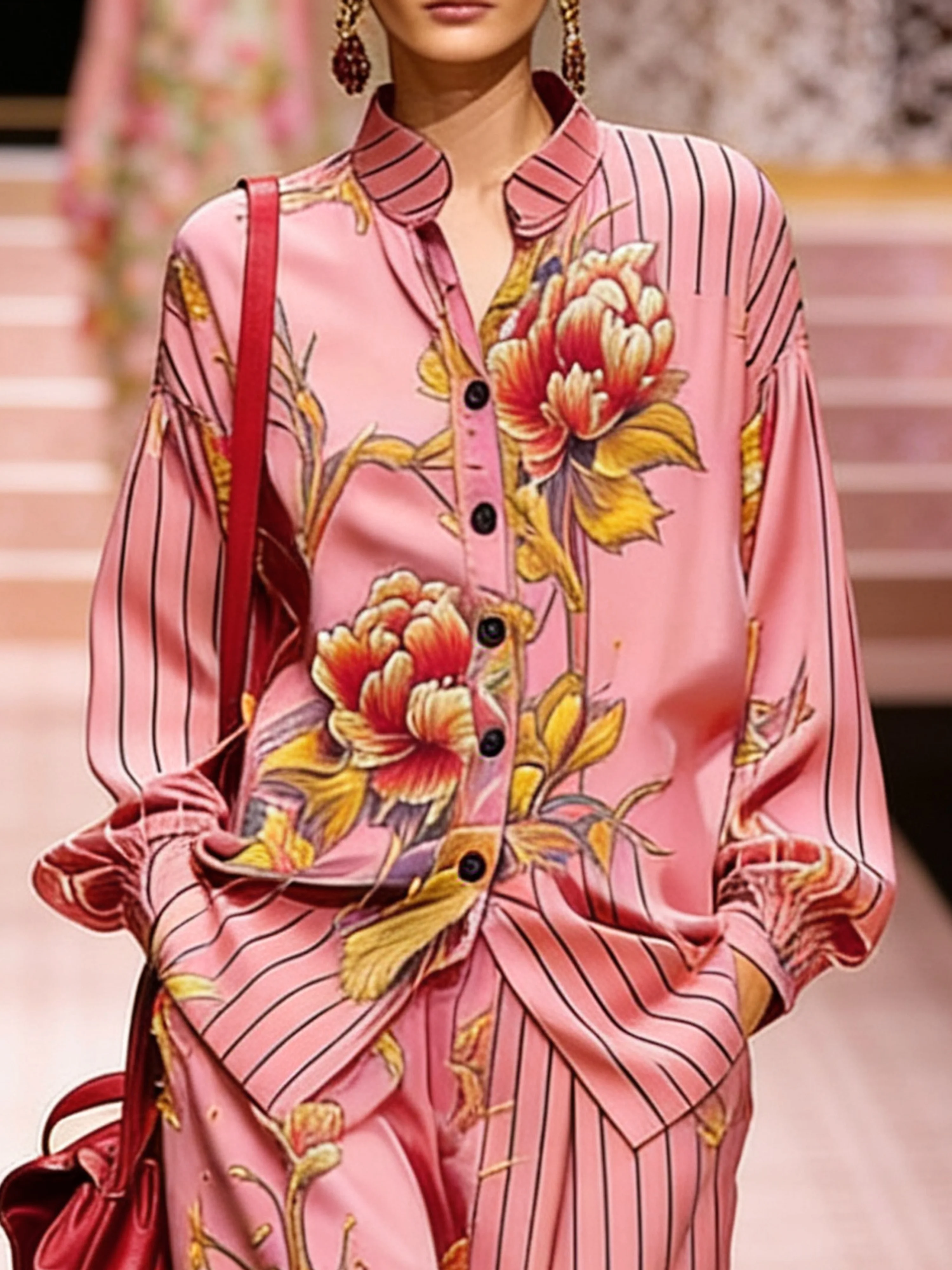 Casual Floral Printing Shirt Collar Shirt