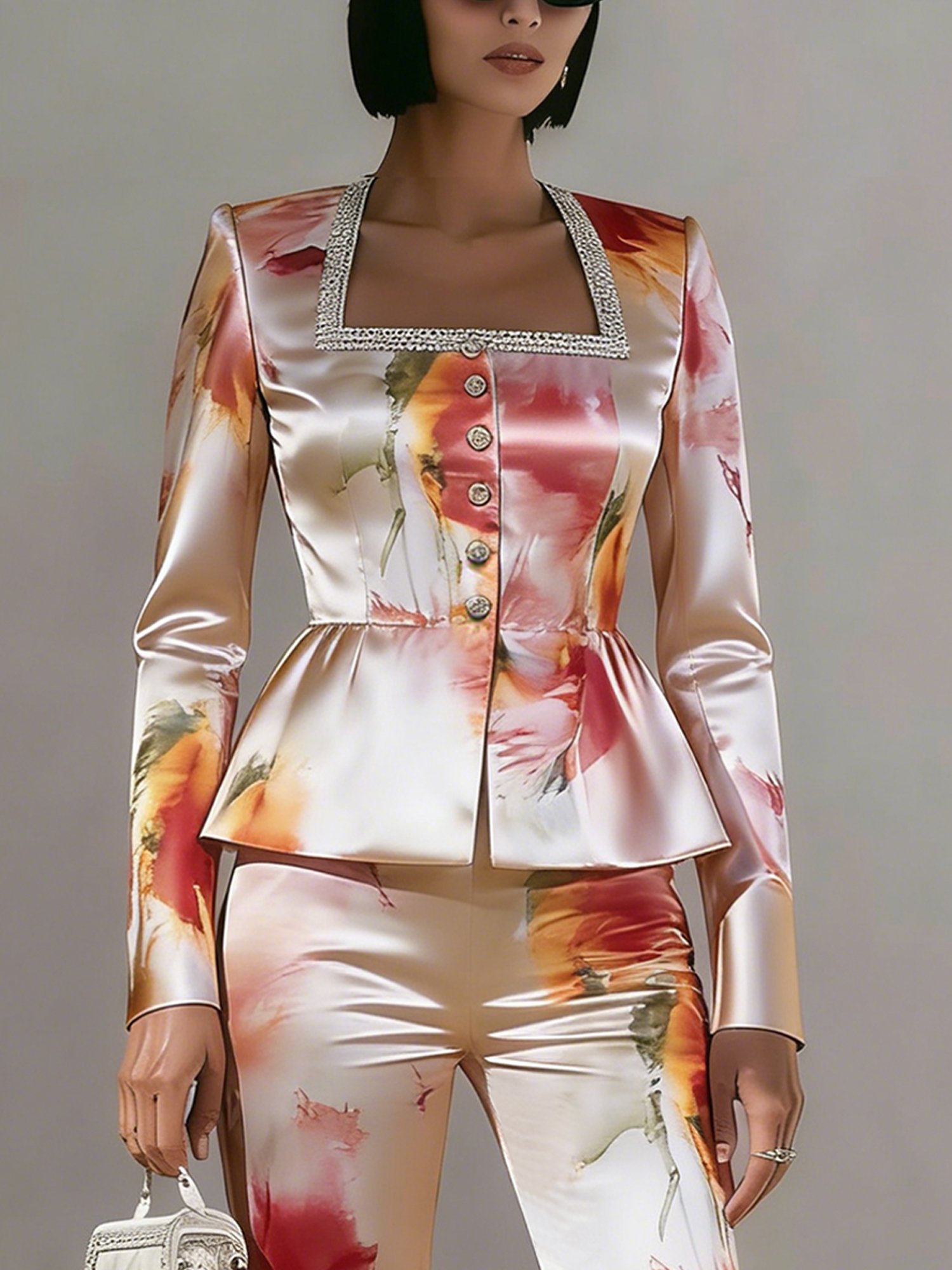 Elegant Printing Floral Square Neck Jacket