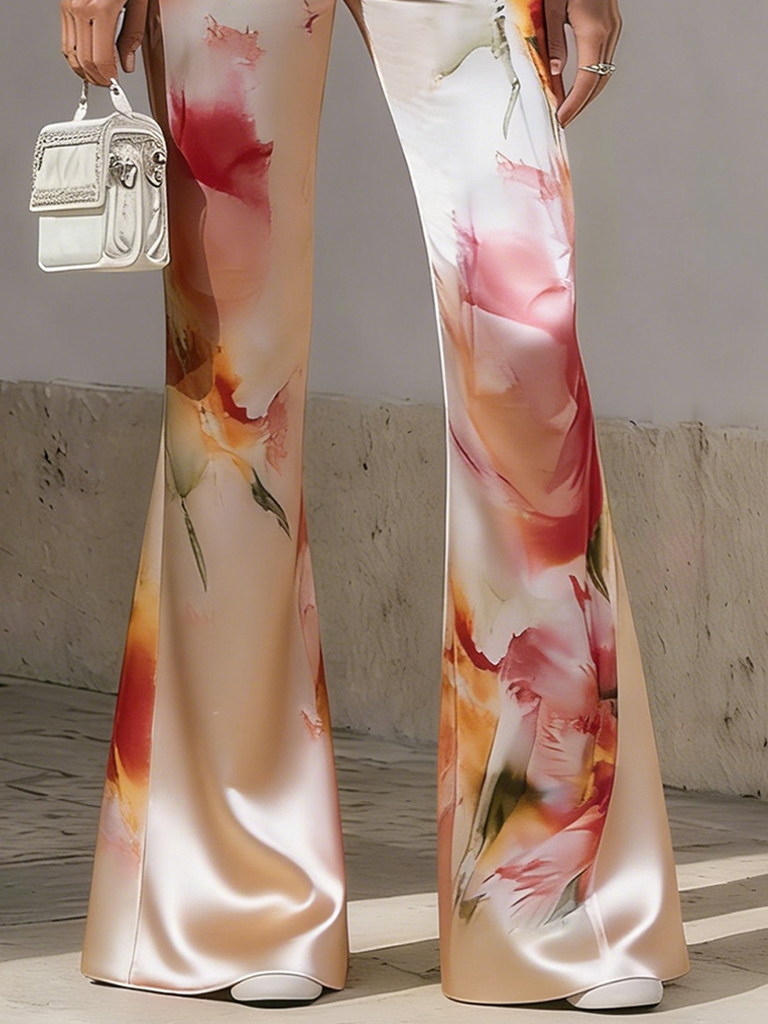 Elegant Floral Printing Flare Pants