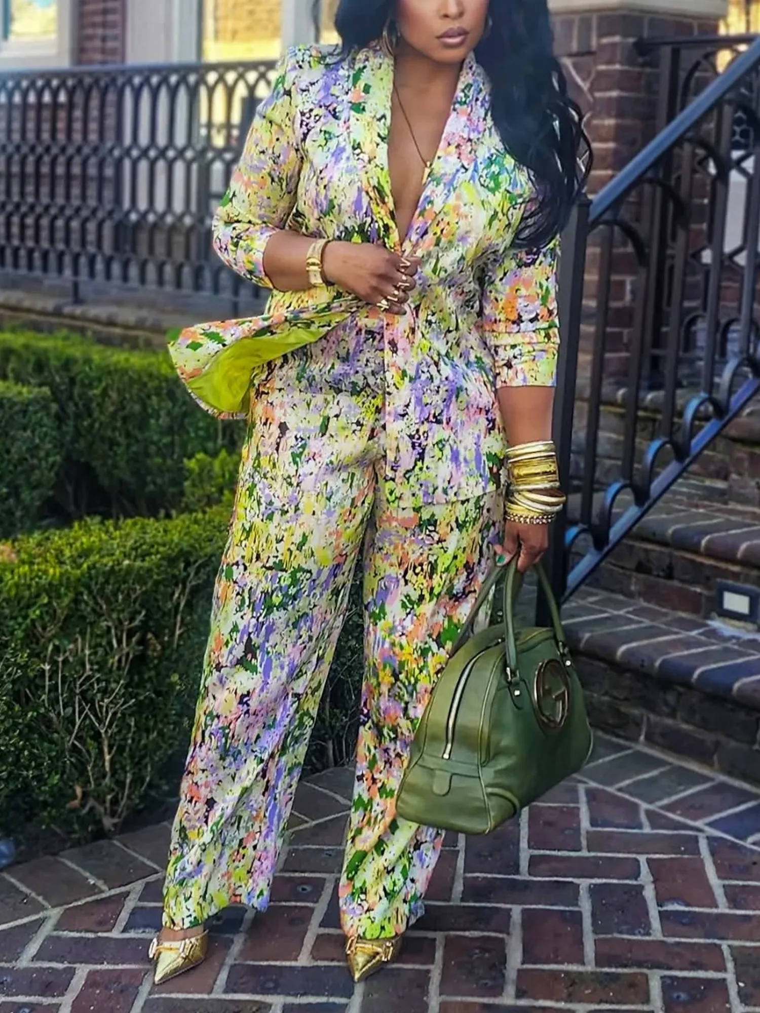 Elegant Printing Random Print Lapel Collar Blazer