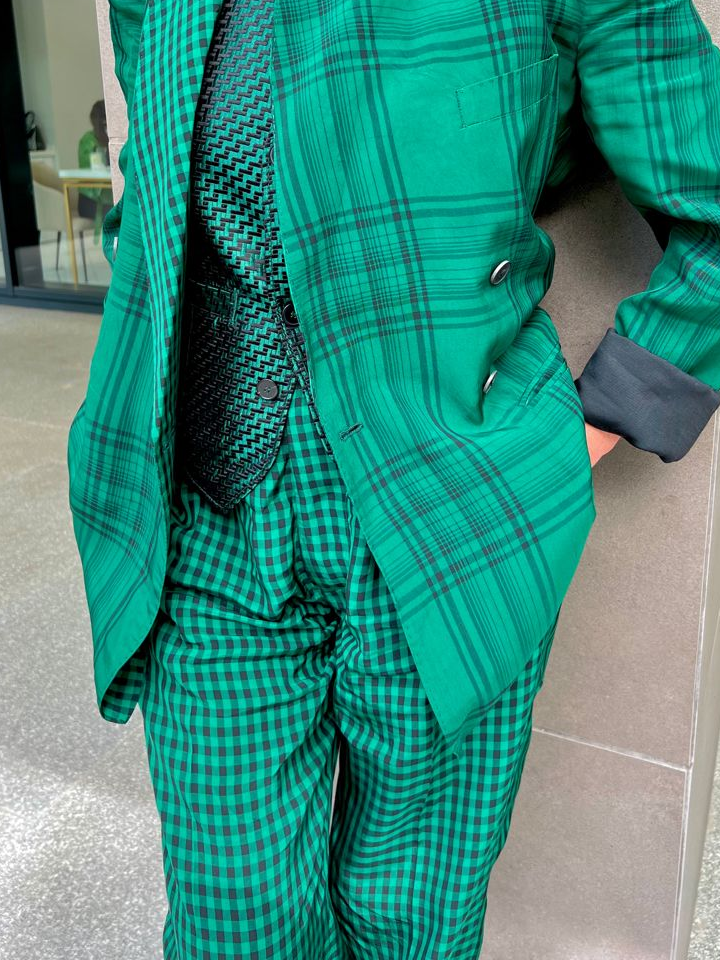 Casual Buttoned Plaid Lapel Collar Blazer