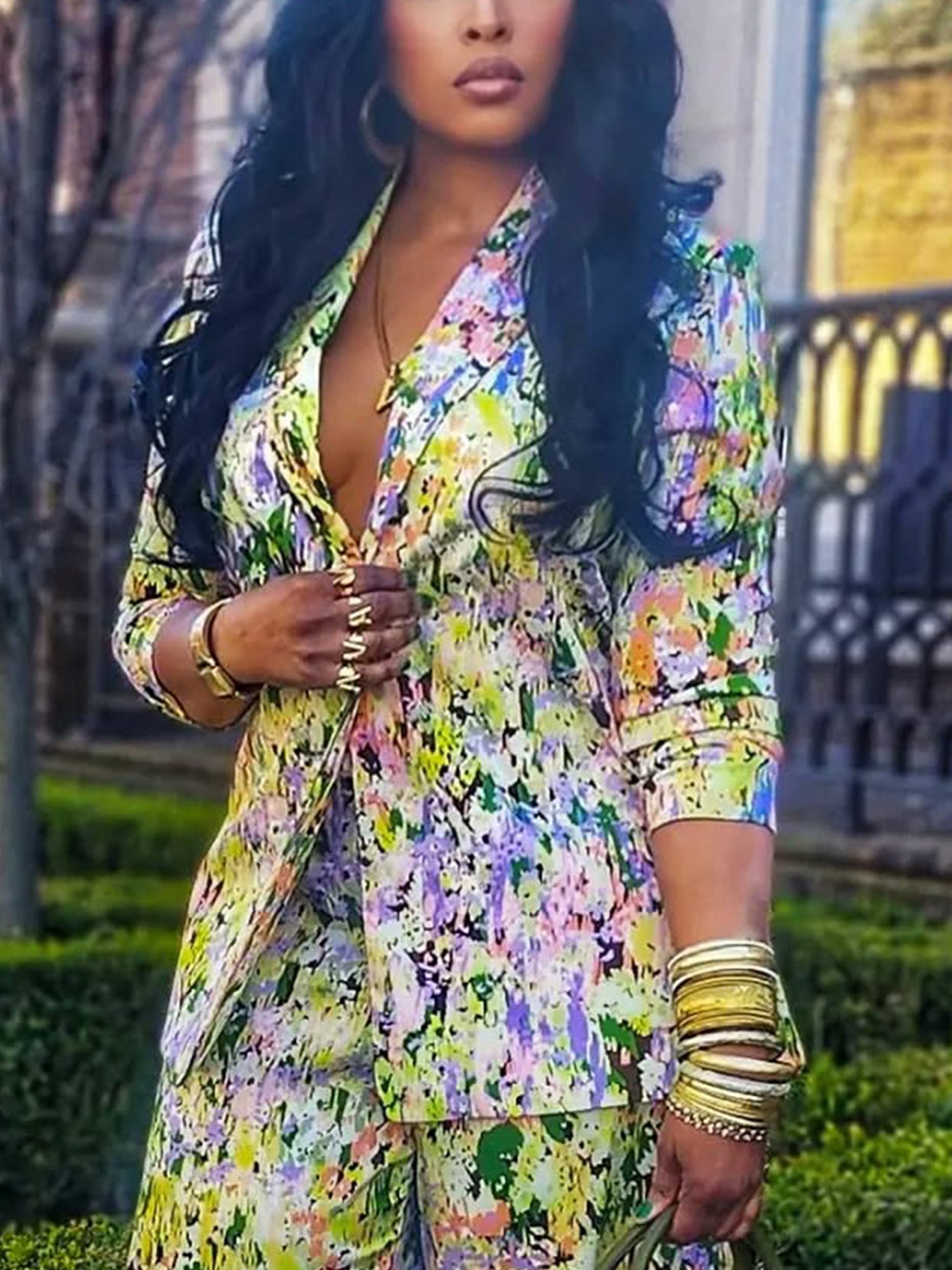 Elegant Printing Random Print Lapel Collar Blazer