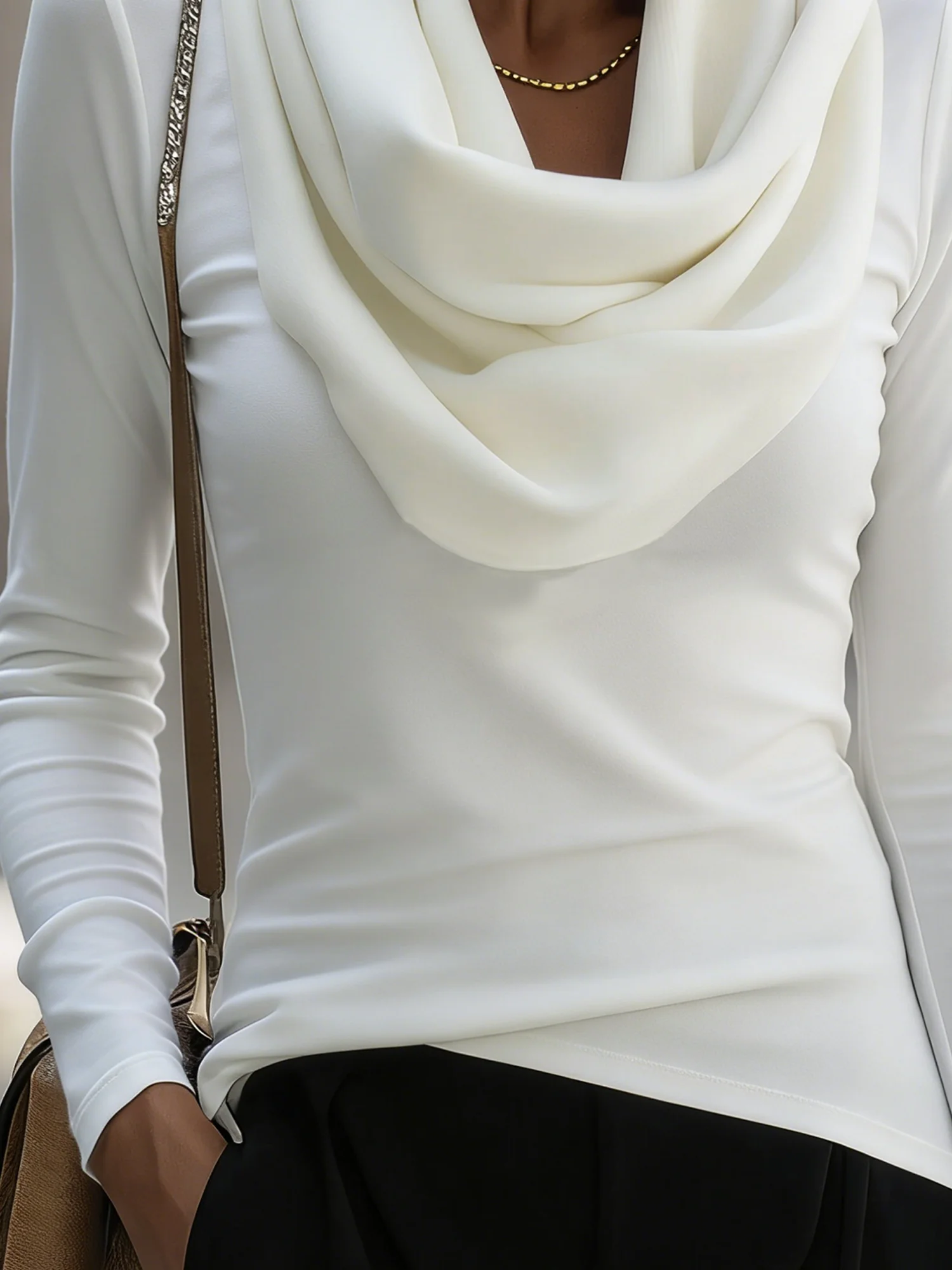 Casual Plain Cowl Neck Blouse