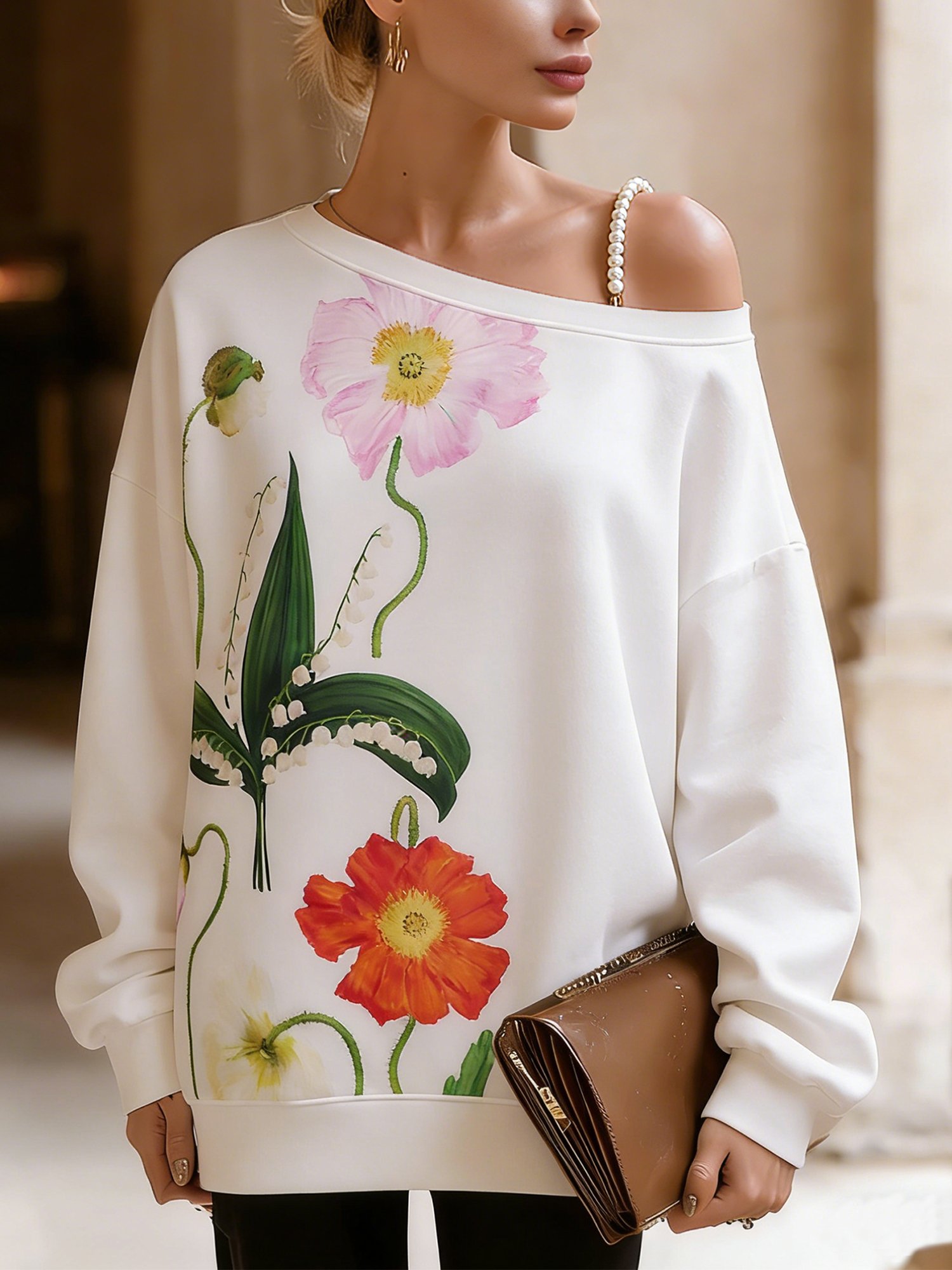 Casual Floral Printing Asymmetrical Sweatshirt