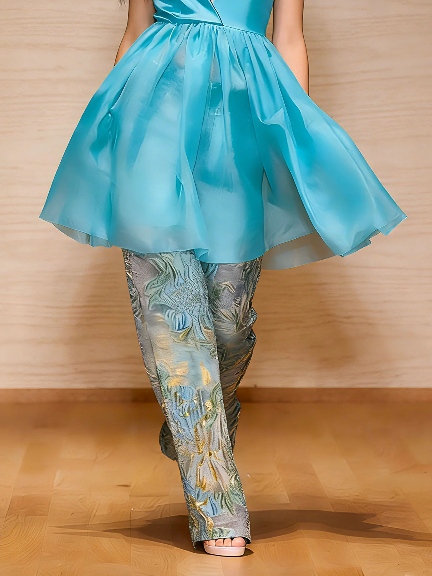 Jacquard Elegant Floral Wide Leg Pants