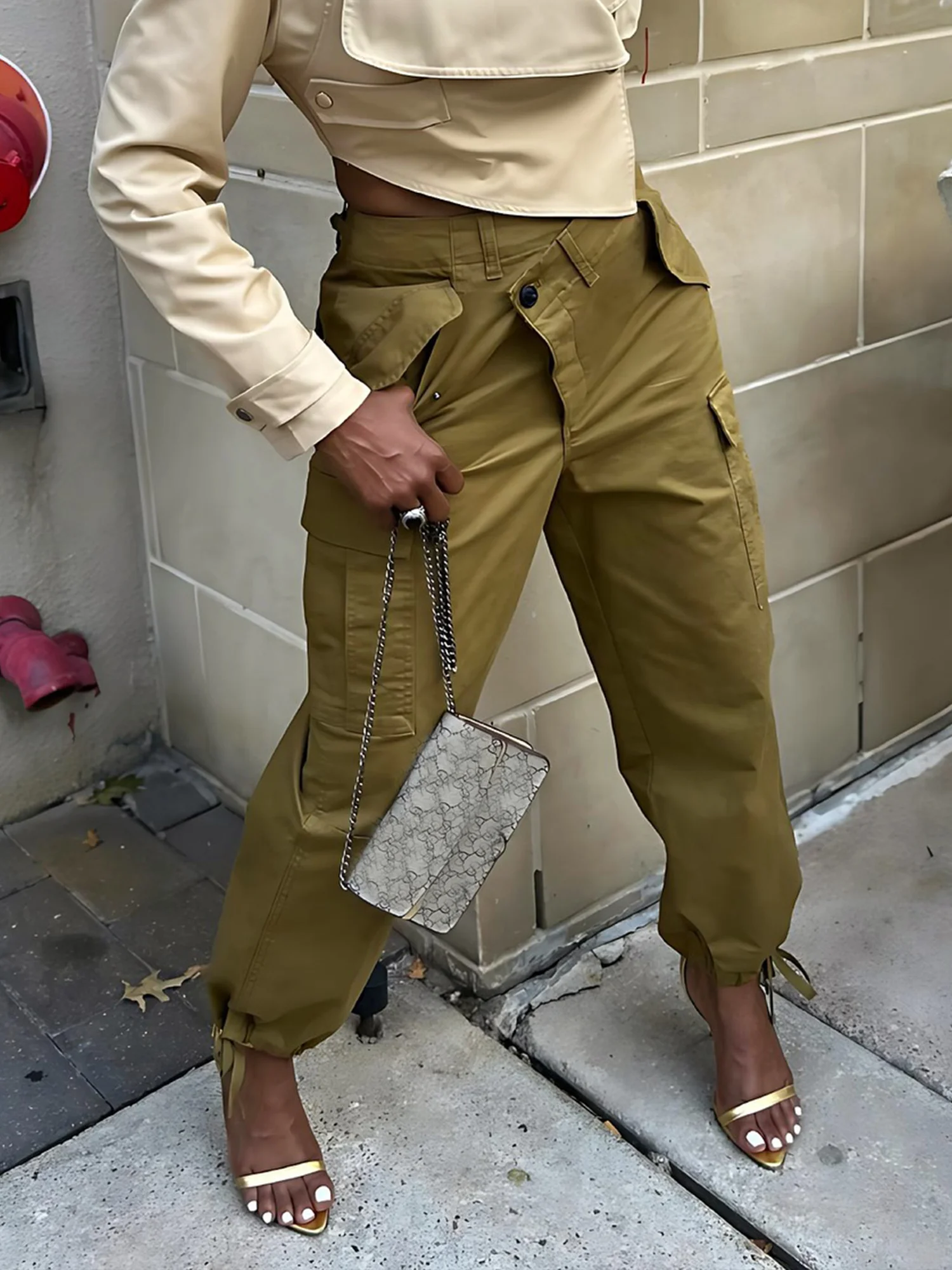 Casual Plain Asymmetrical Fashion Cargo Pants