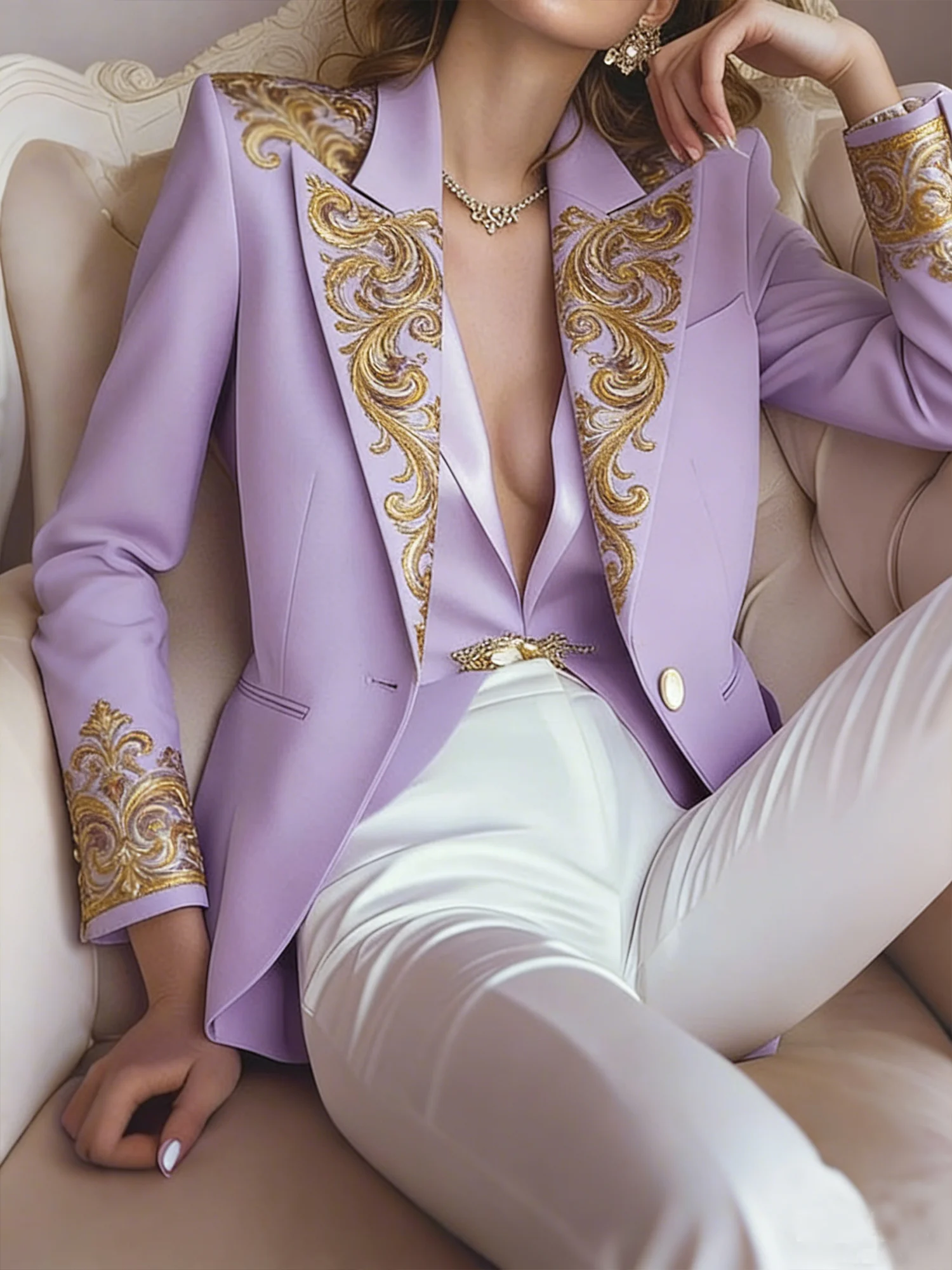 Urban Baroque Printing Lapel Collar Blazer