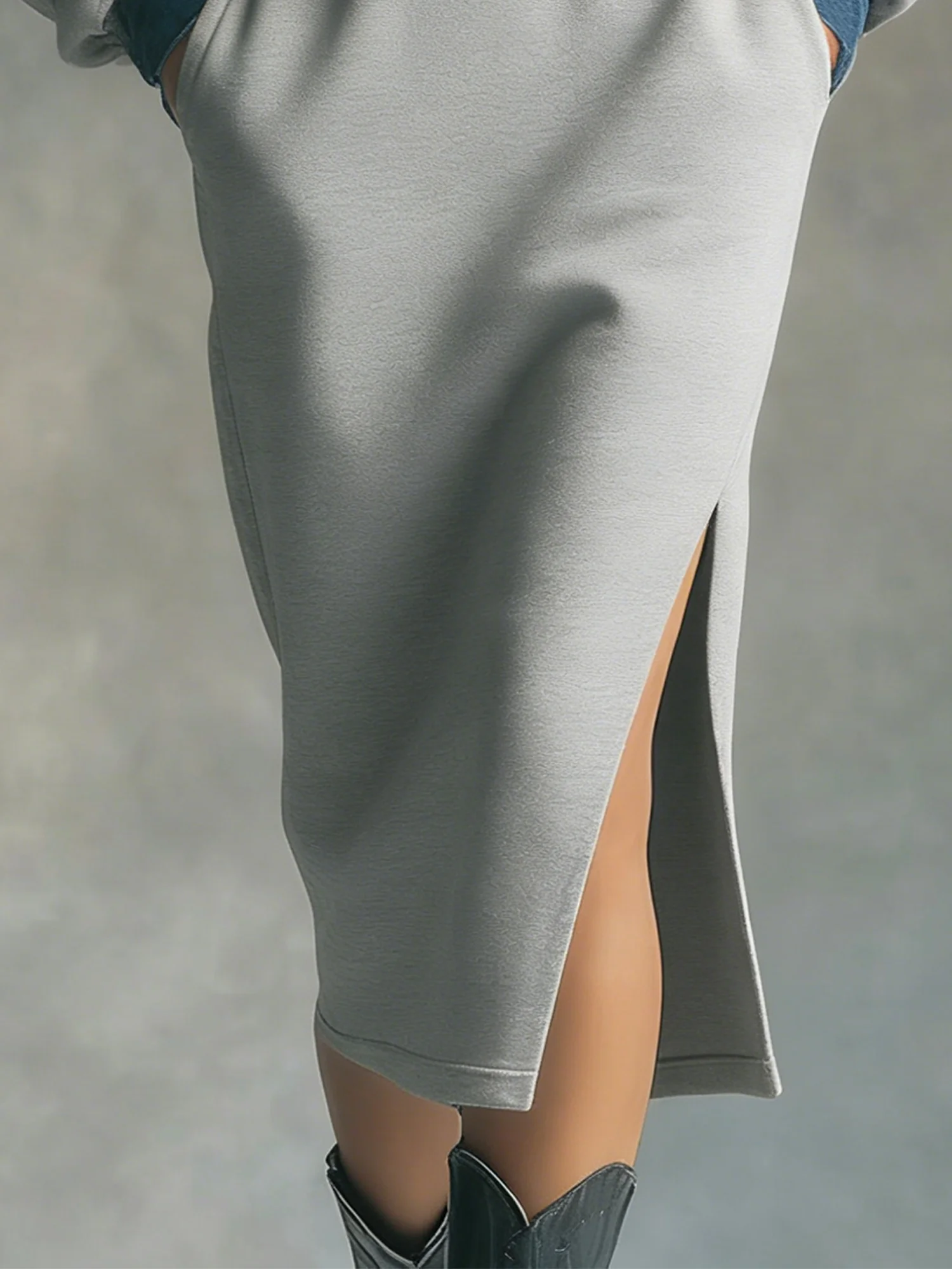 Casual Slit Plain Midi Skirt