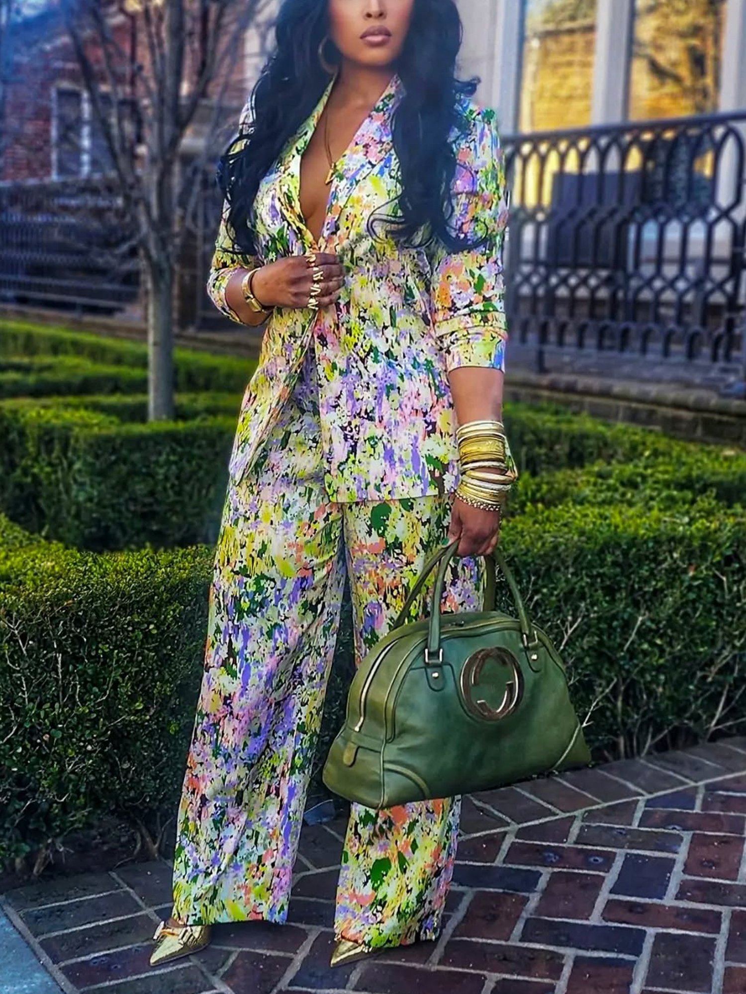 Elegant Printing Random Print Lapel Collar Blazer