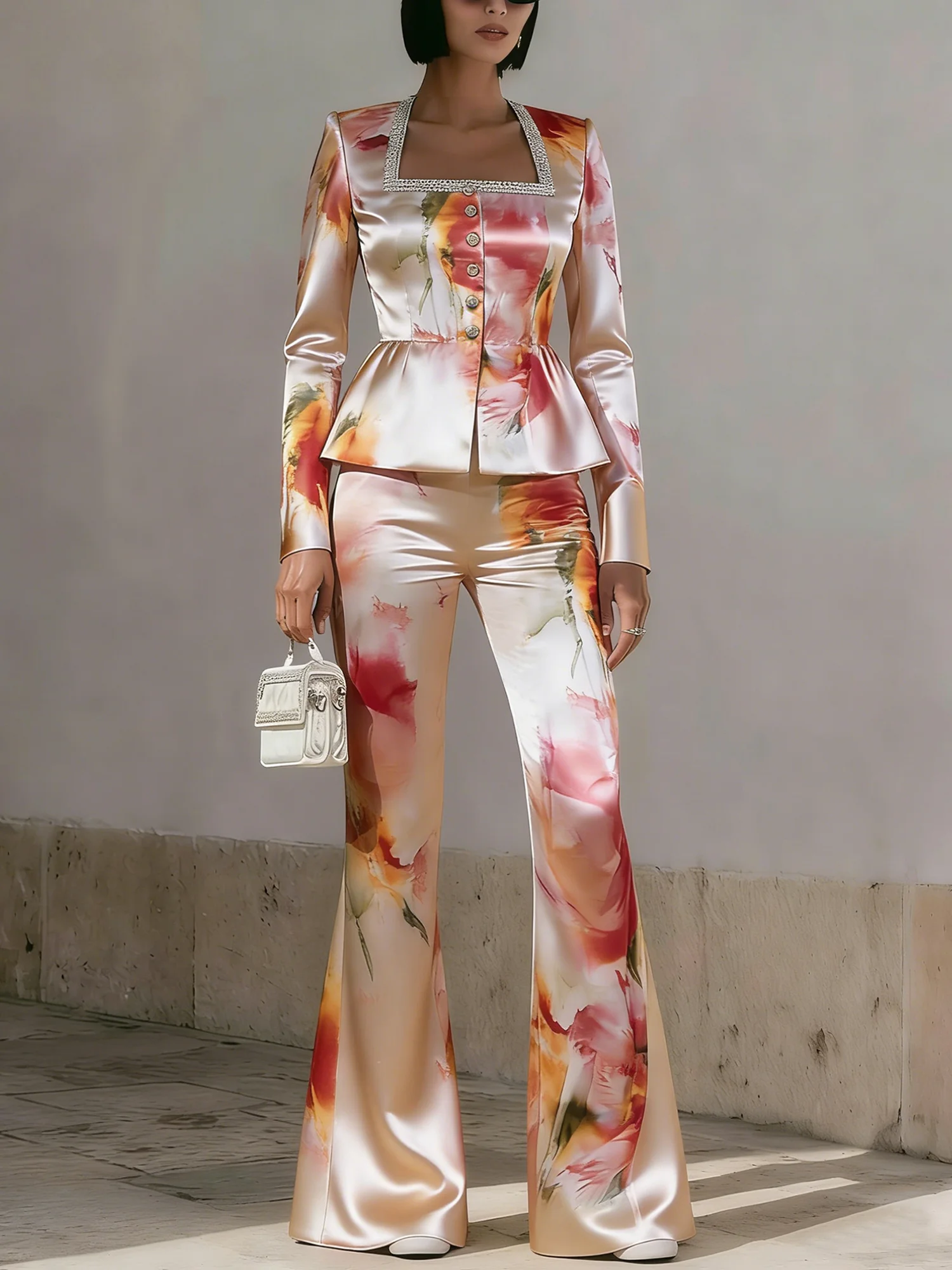 Elegant Floral Printing Flare Pants