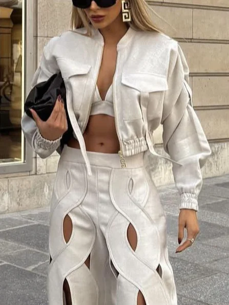 Casual Zipper Plain Jacket