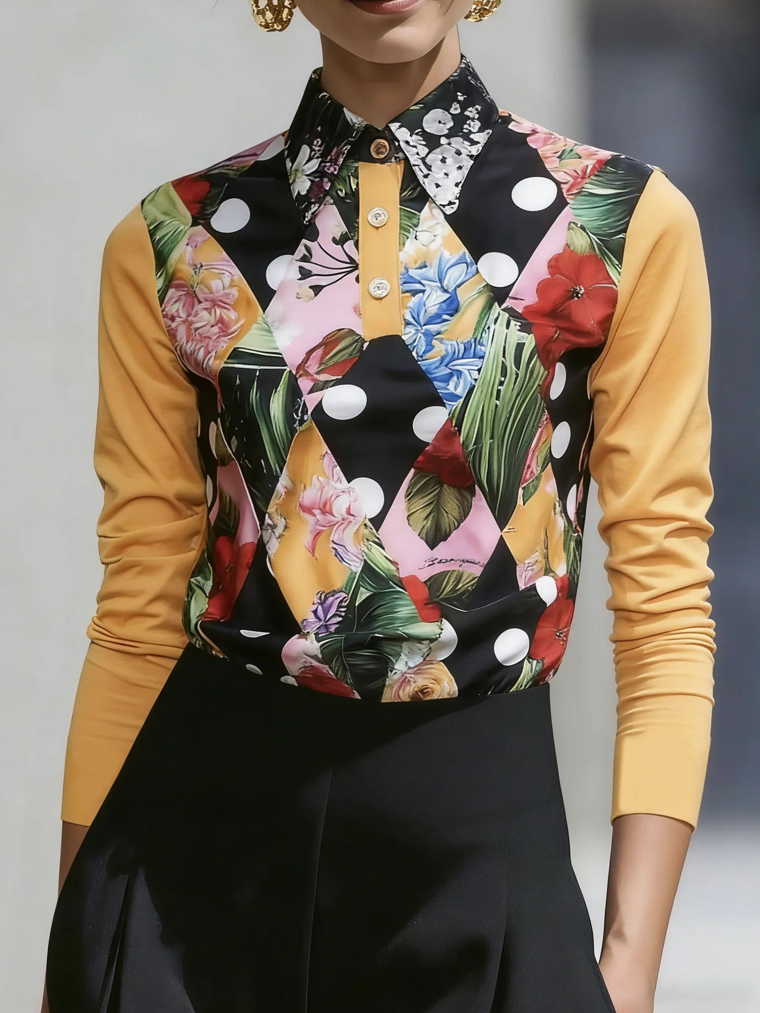 Urban Floral Shirt Collar Blouse