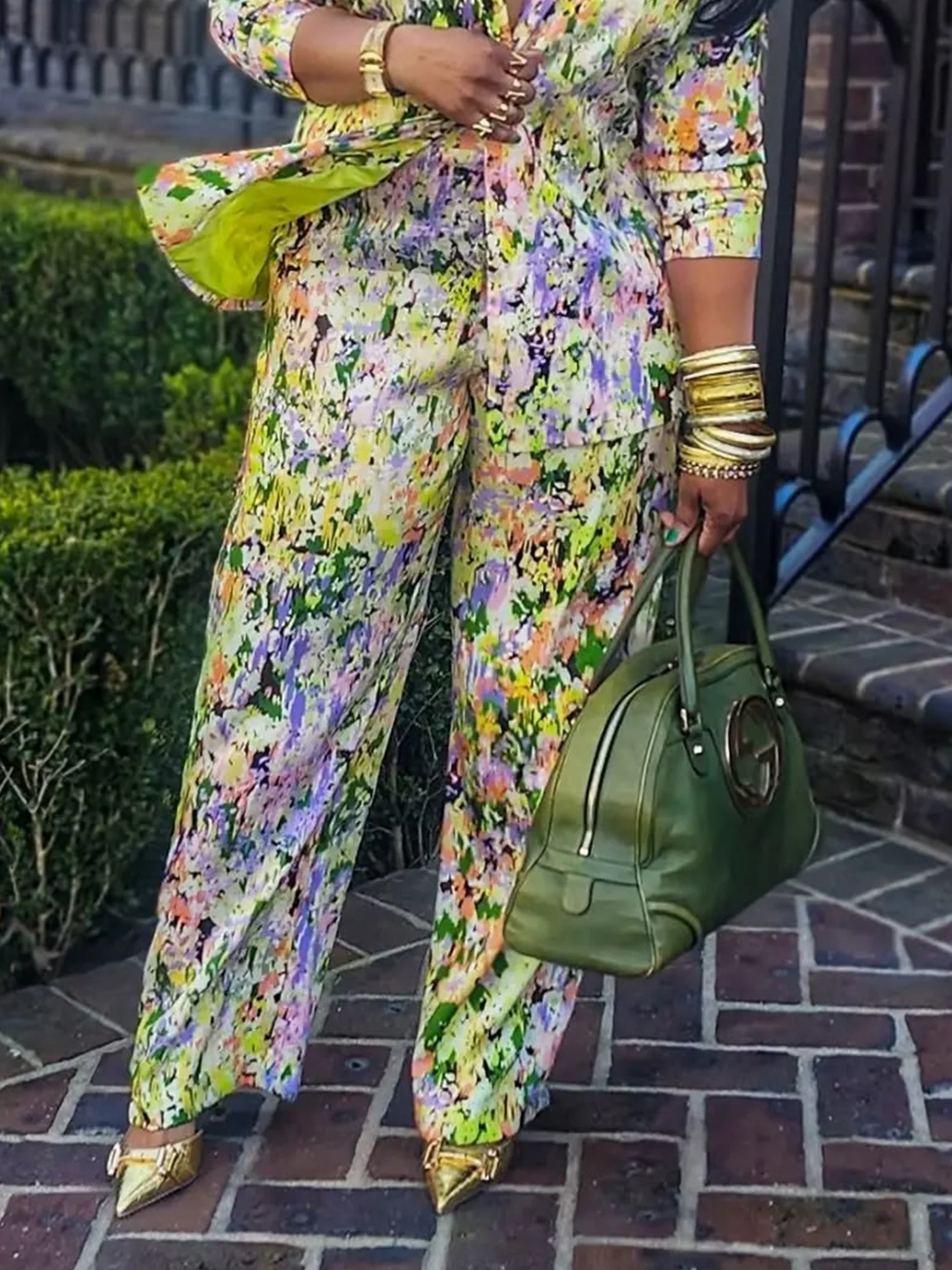 Elegant Random Print Printing Wide Leg Pants