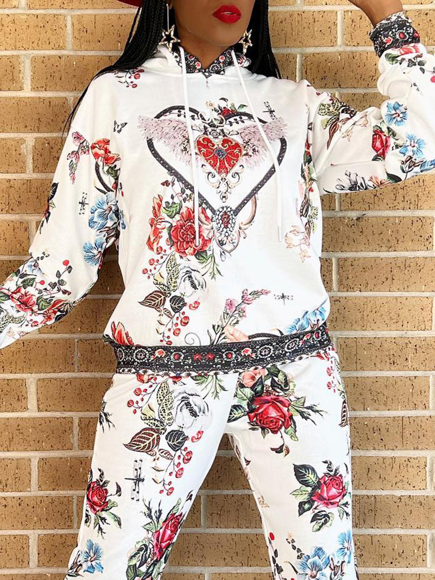 Casual Floral Printing Loosen Hoodie