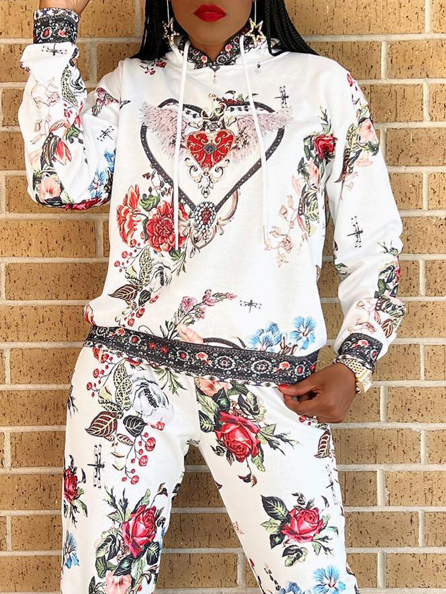 Casual Floral Printing Loosen Hoodie