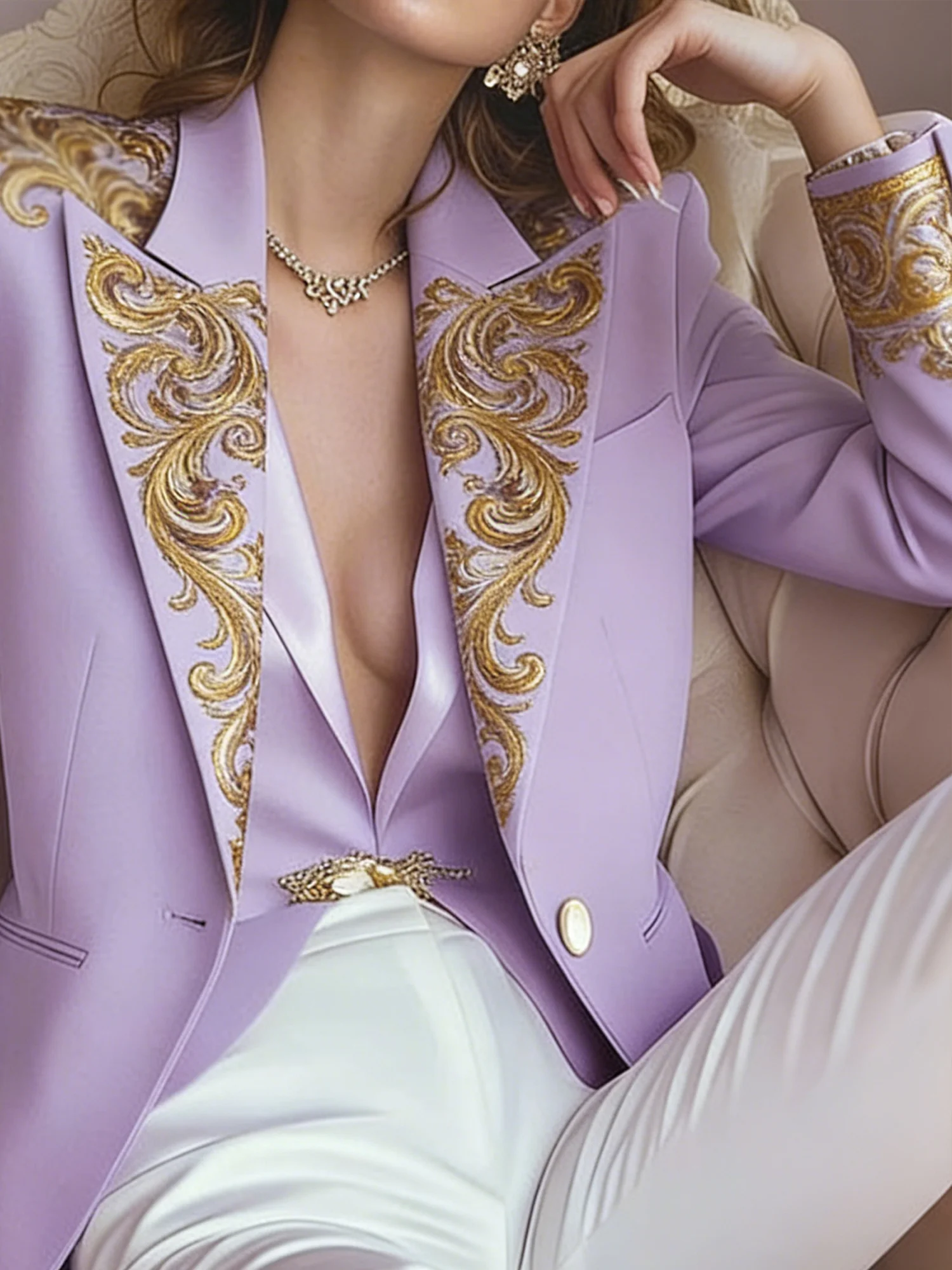 Urban Baroque Printing Lapel Collar Blazer